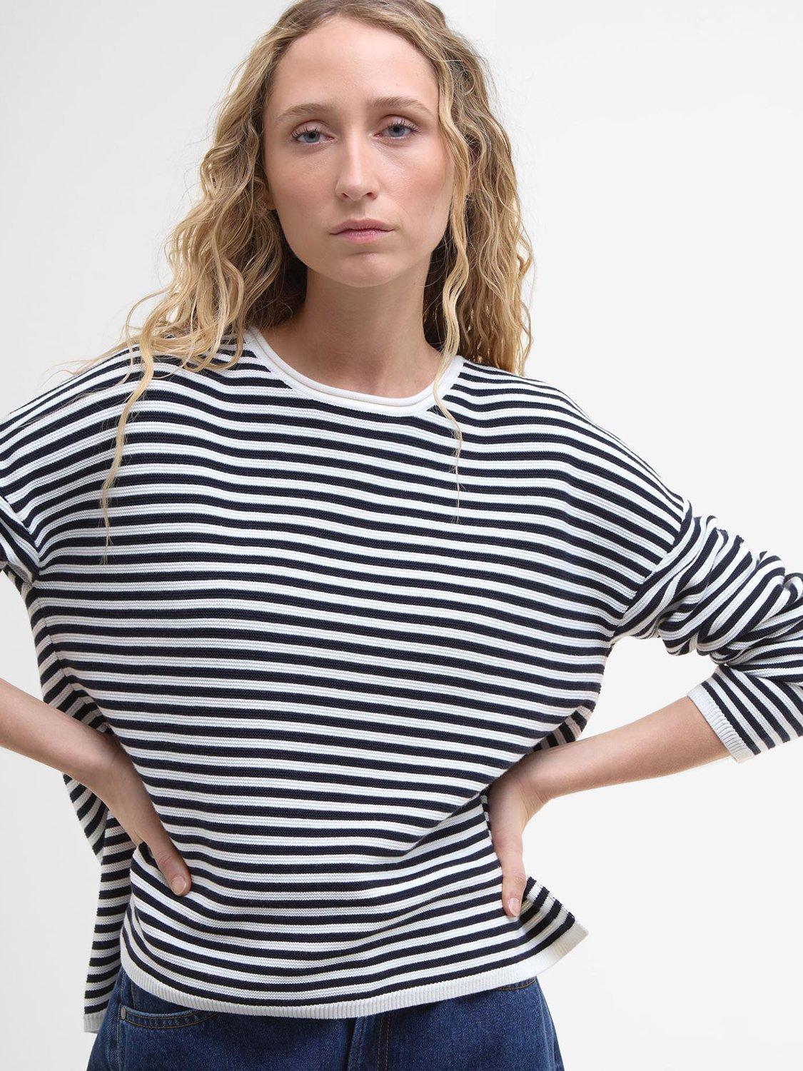 Product image 5 of 6, which shows Barbour Marine Textured Stitch Jumper, Navy Stripe, 8