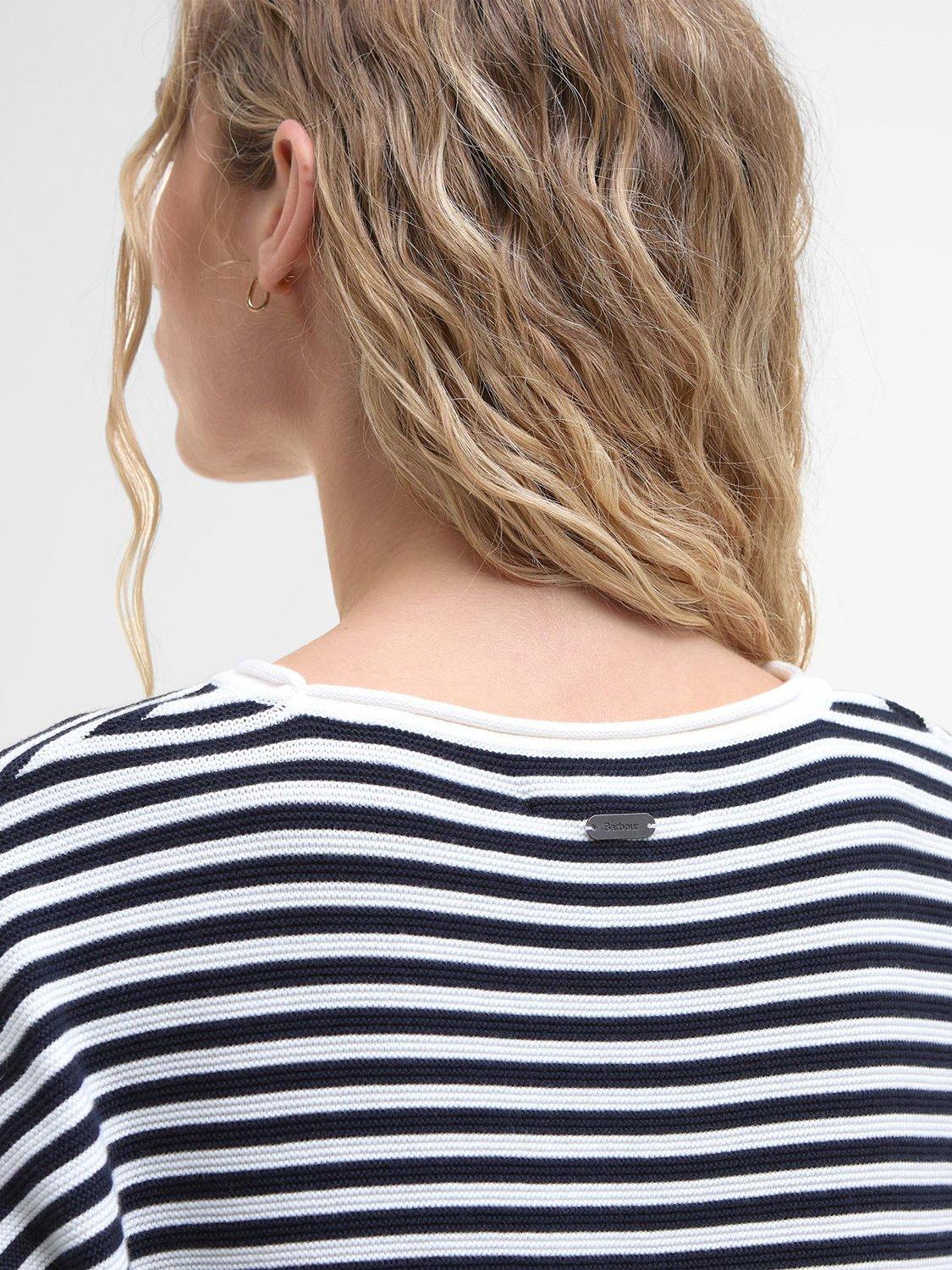 Product image 6 of 6, which shows Barbour Marine Textured Stitch Jumper, Navy Stripe, 8