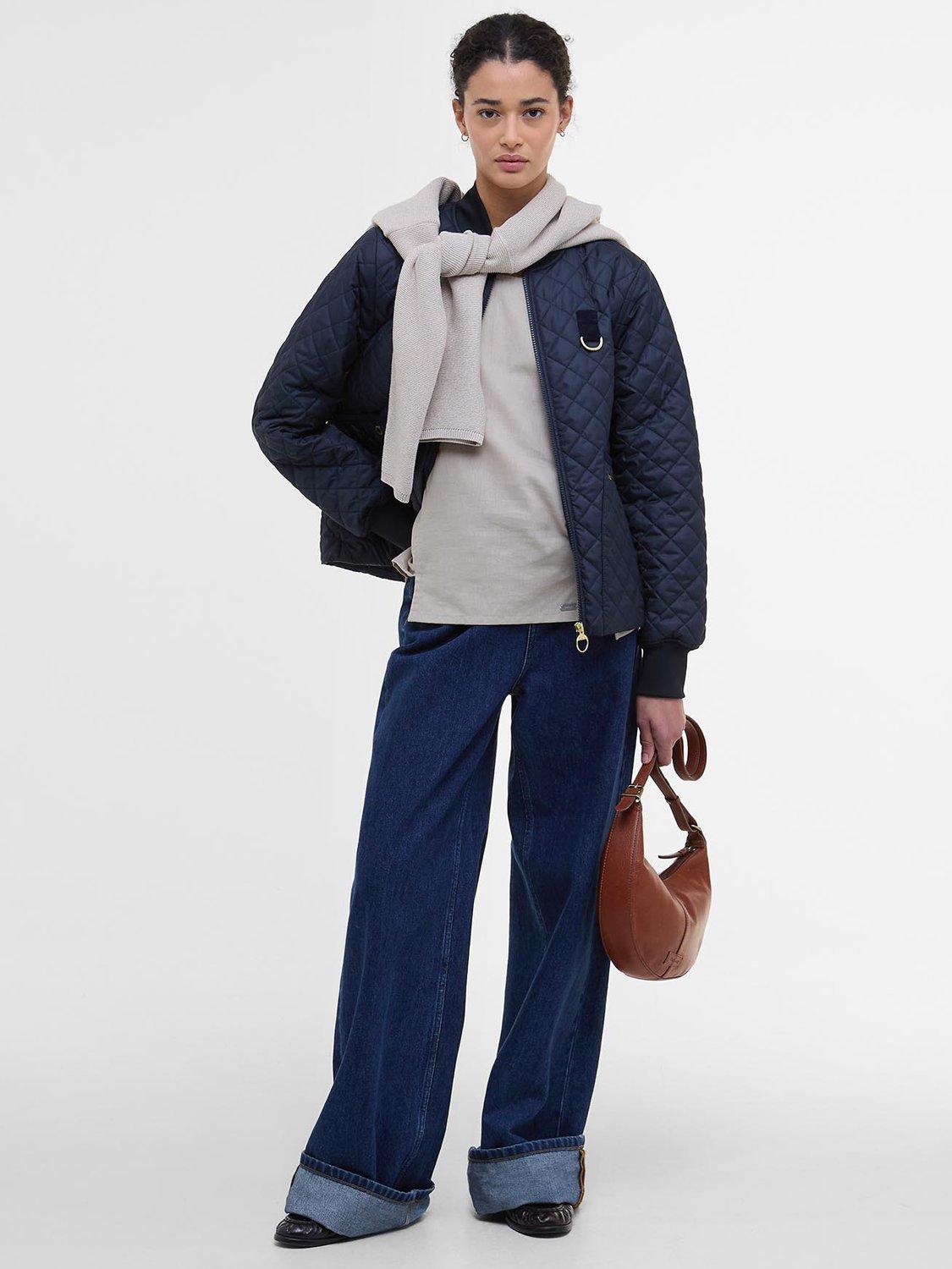 Product image 3 of 6, which shows Barbour Reyna Quilted Bomber Jacket, Dark Navy, 8