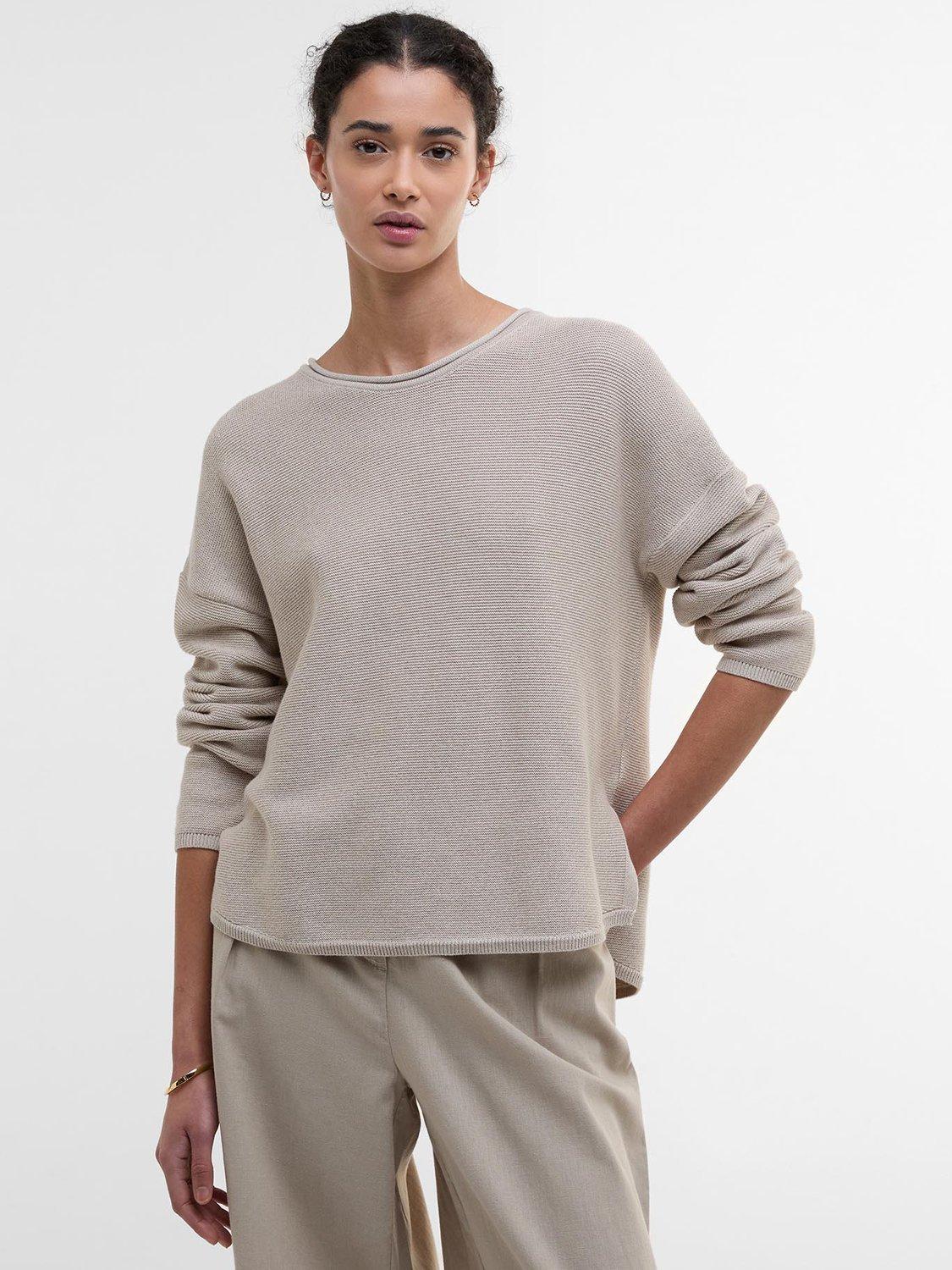 Product image 1 of 7, which shows Barbour Marine Textured Stitch Jumper, Light Sand, 8