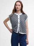 Barbour Olivia Zig Zag Button Knit Top, Cloud/Navy