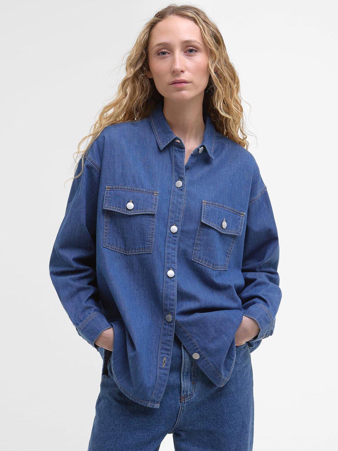 Product image 1 of 7, which shows Barbour Woodrow Oversized Denim Shirt, Authentic, 8