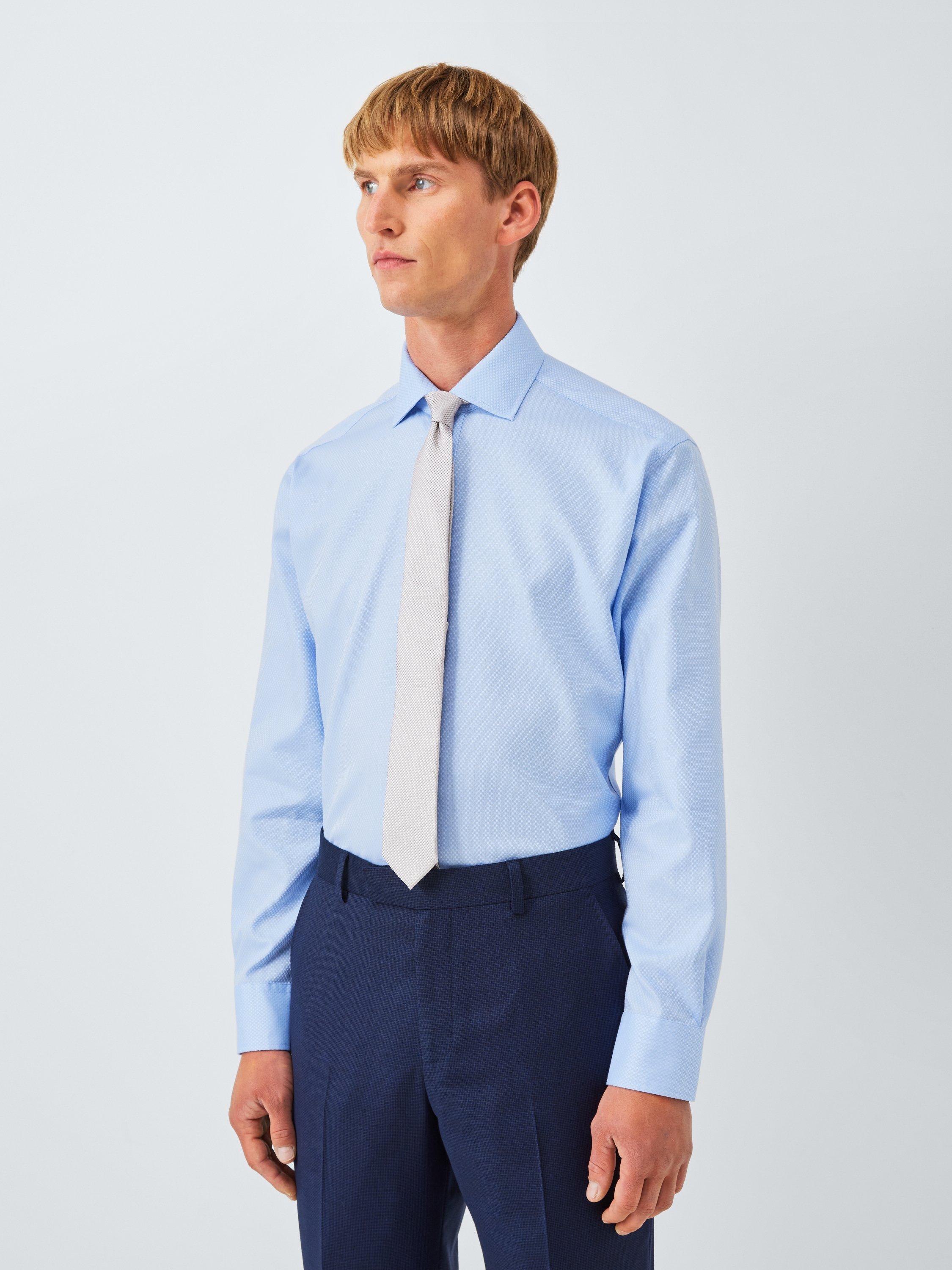 Product image 1 of 7, which shows John Lewis Regular Fit Spot Pattern Cotton Shirt, Blue, 15/R