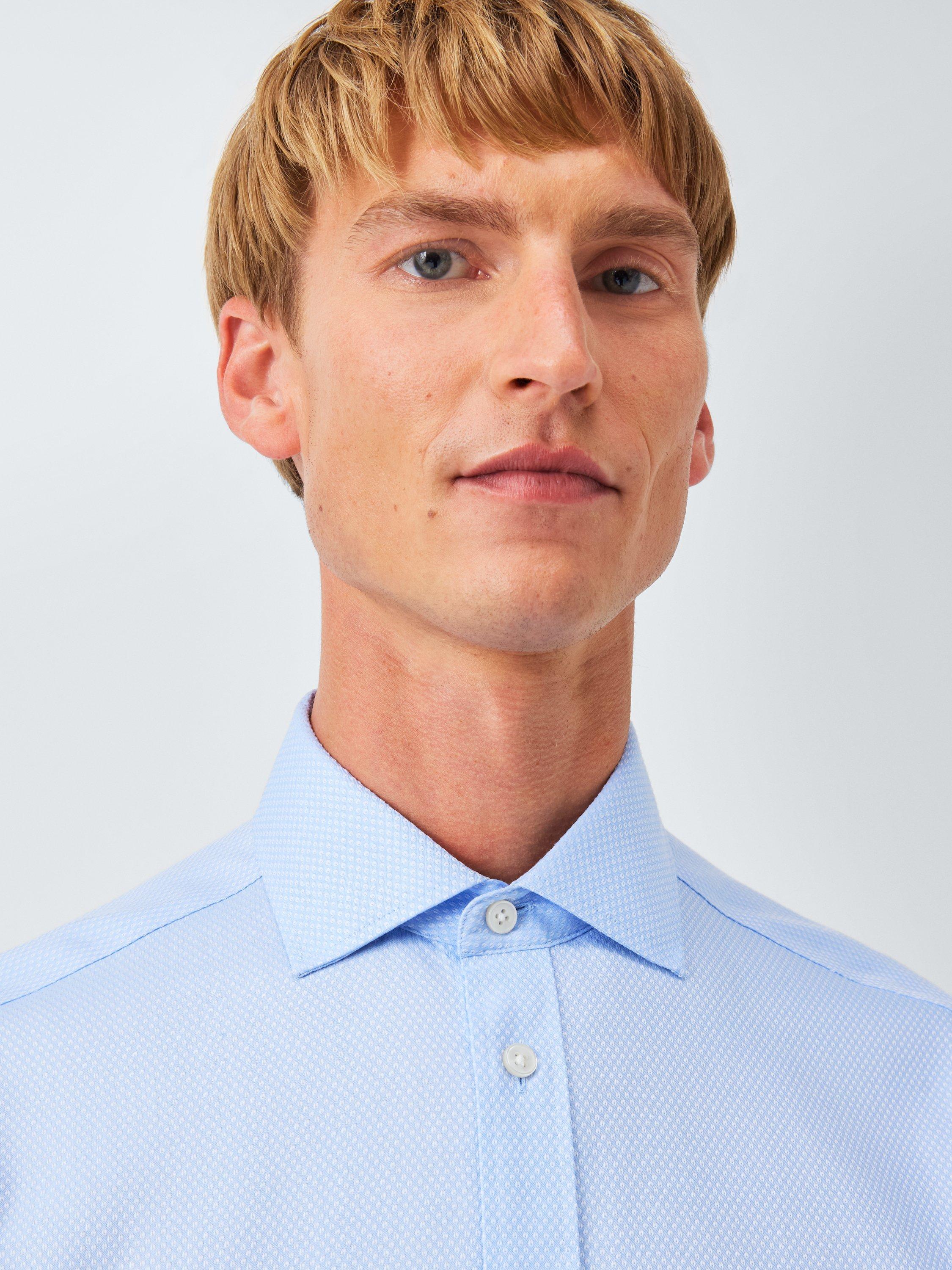 Product image 5 of 7, which shows John Lewis Regular Fit Spot Pattern Cotton Shirt, Blue, 15/R