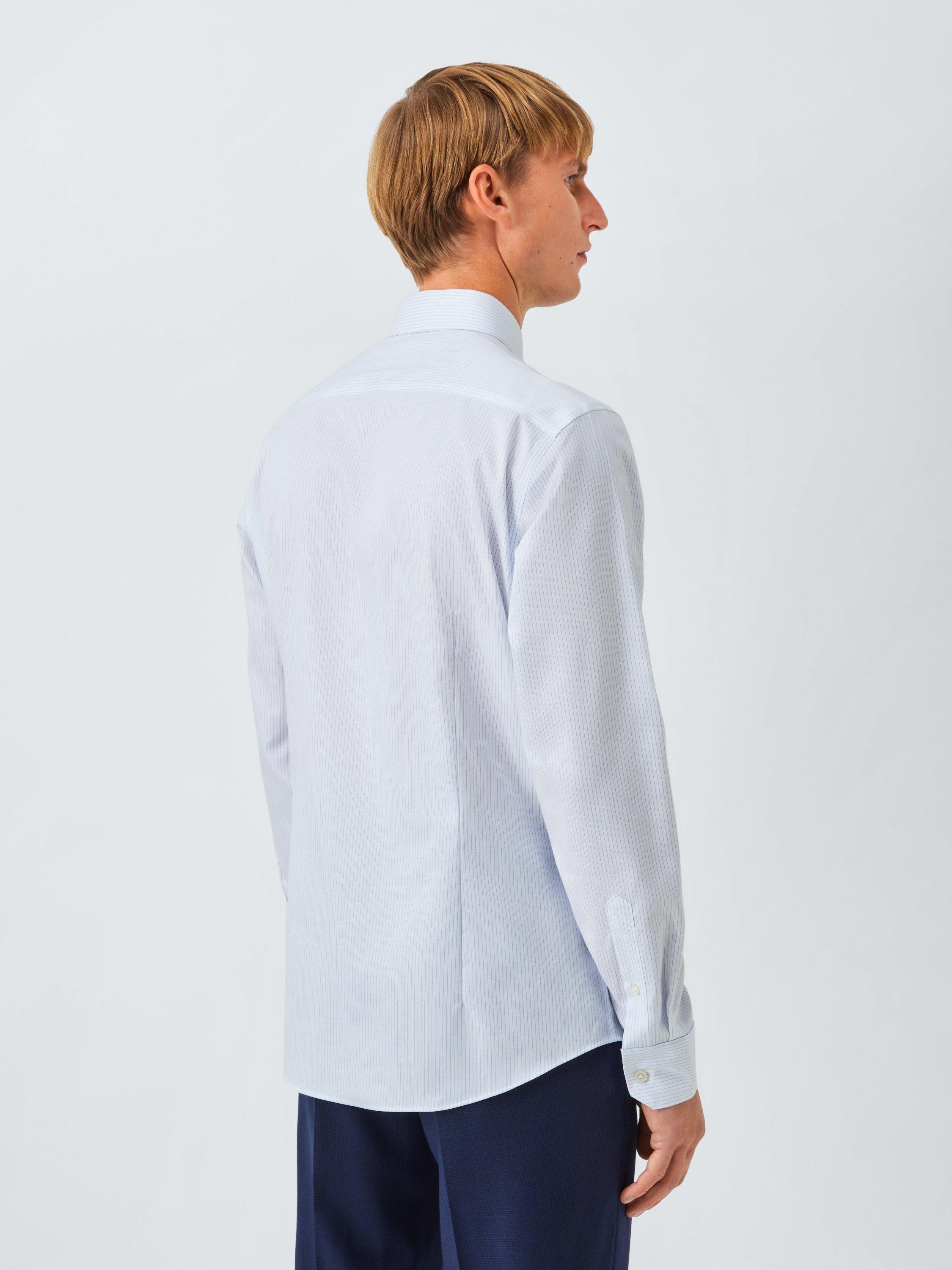 Product image 2 of 7, which shows John Lewis Slim Fit Fine Stripe Shirt, White/Blue, 14.5/R