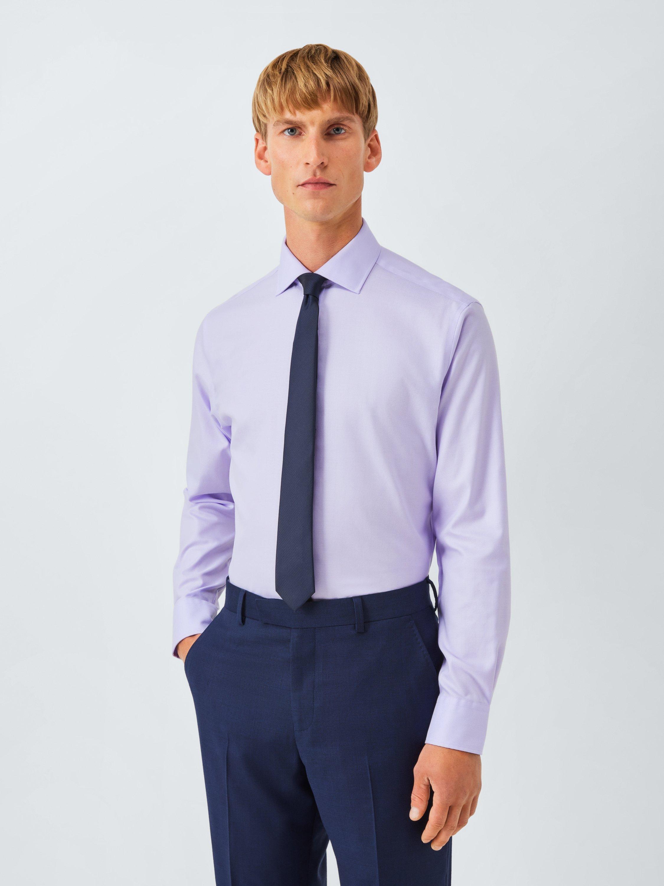 Product image 1 of 7, which shows John Lewis Tailored Fit Herringbone Shirt, Lilac, 15/R