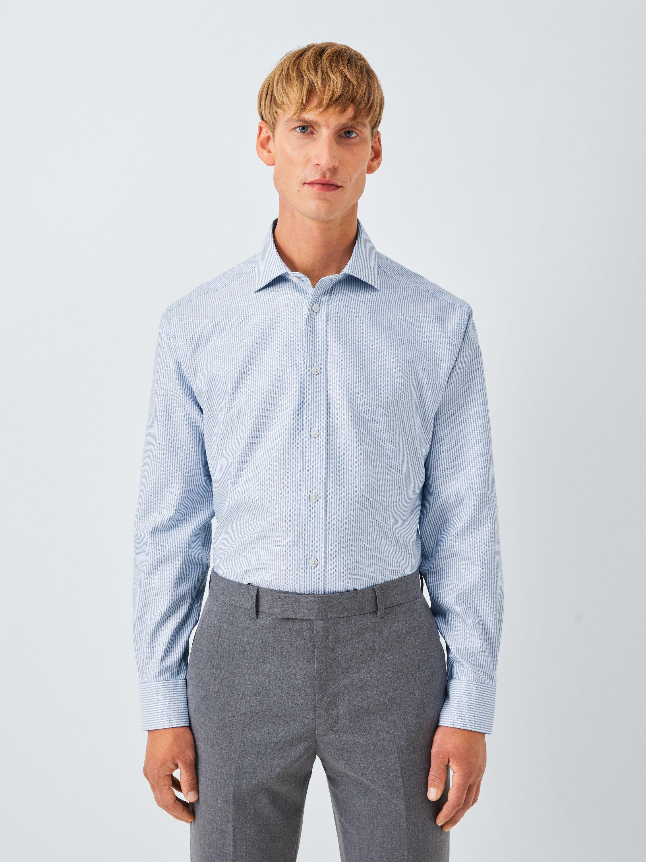 Product image 1 of 7, which shows John Lewis Regular Fit Stripe Cotton Shirt, Blue, 15/R