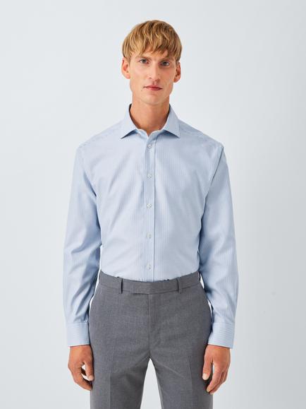 John Lewis Regular Fit Stripe Cotton Shirt, Blue