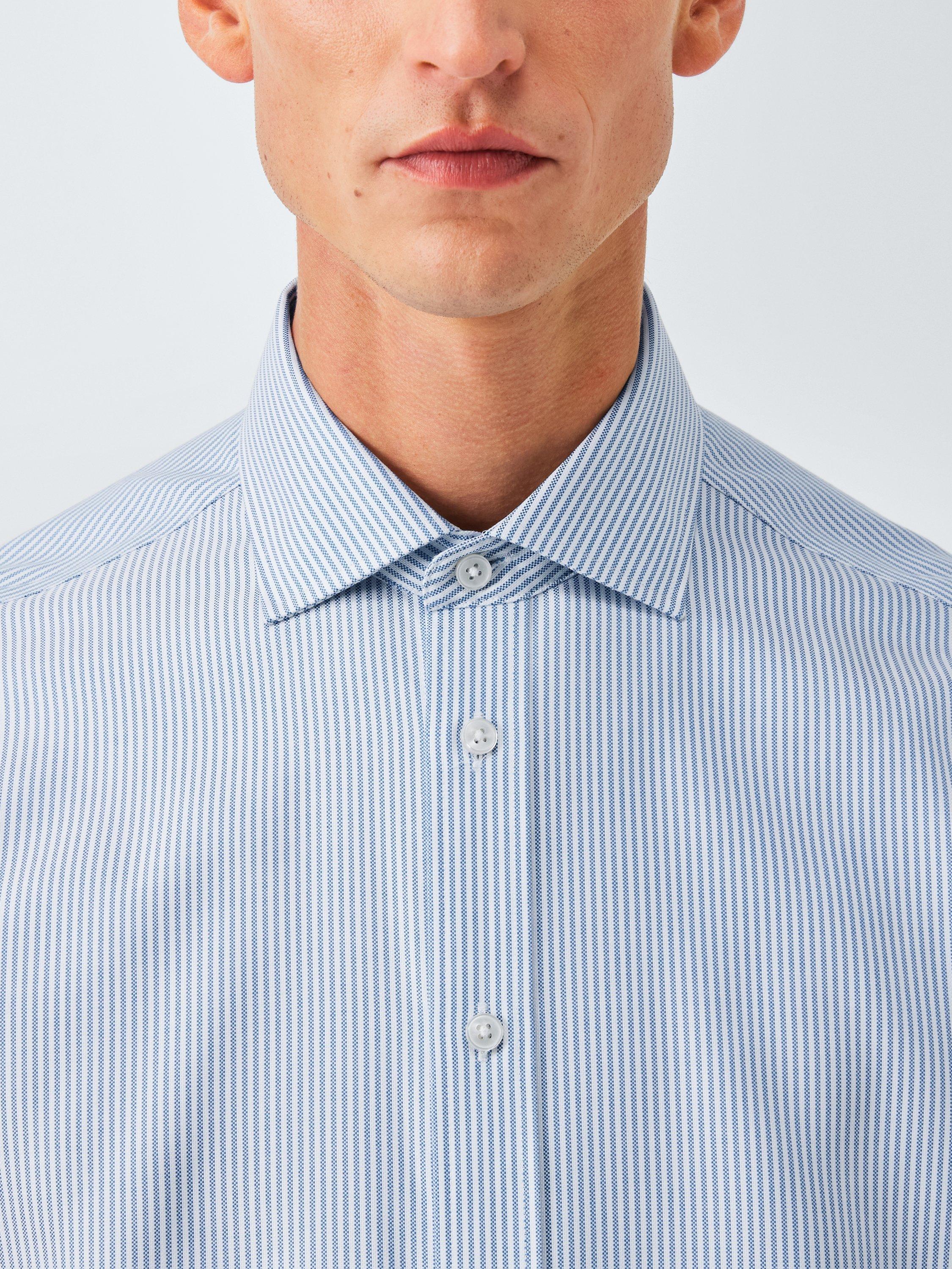 Product image 5 of 7, which shows John Lewis Regular Fit Stripe Cotton Shirt, Blue, 15/R
