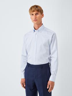 John Lewis Regular Fit Button Down Collar Check Cotton Shirt, Blue + White