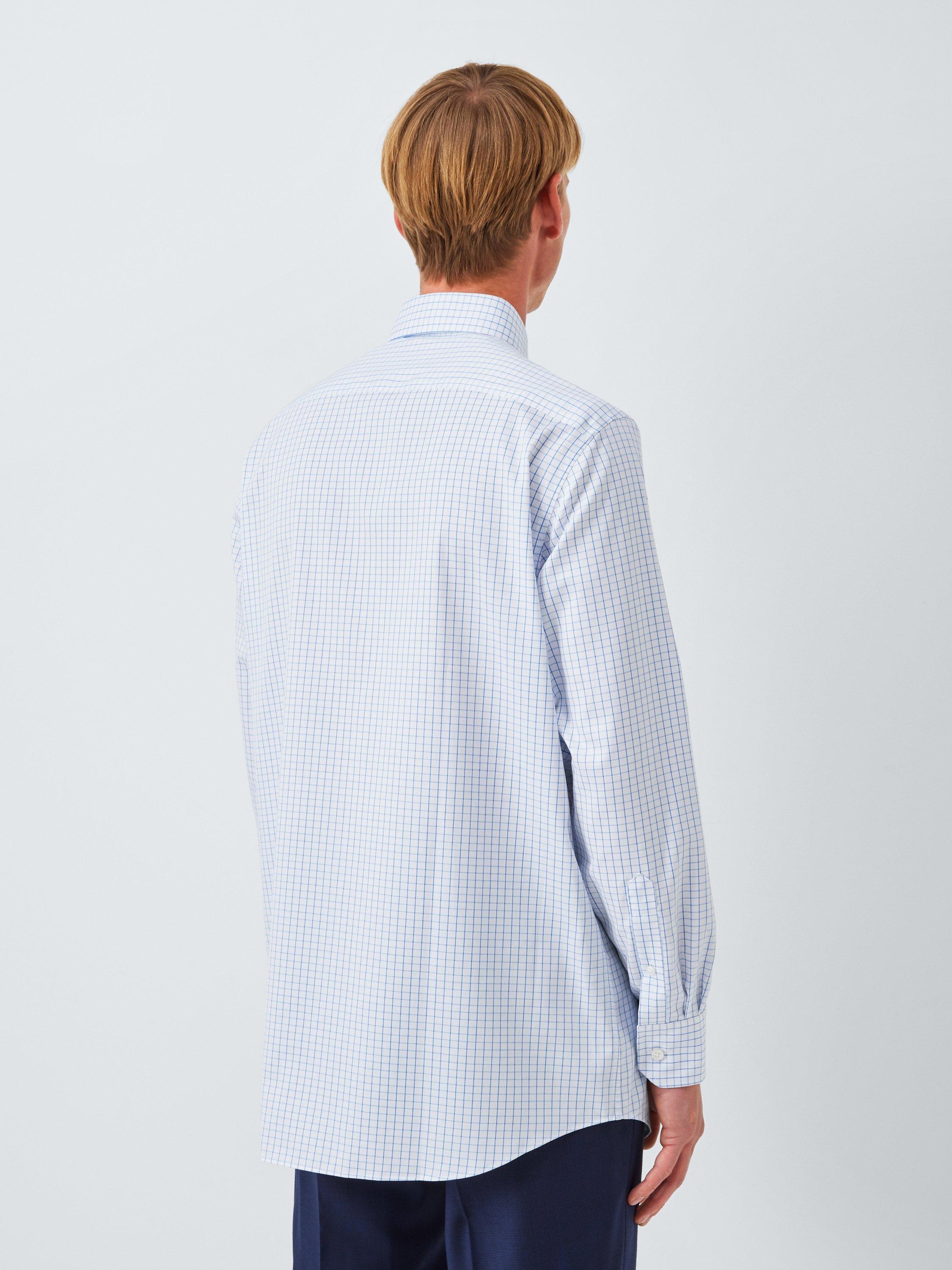 Product image 2 of 8, which shows John Lewis Regular Fit Button Down Collar Check Cotton Shirt, Blue/White, 16/R