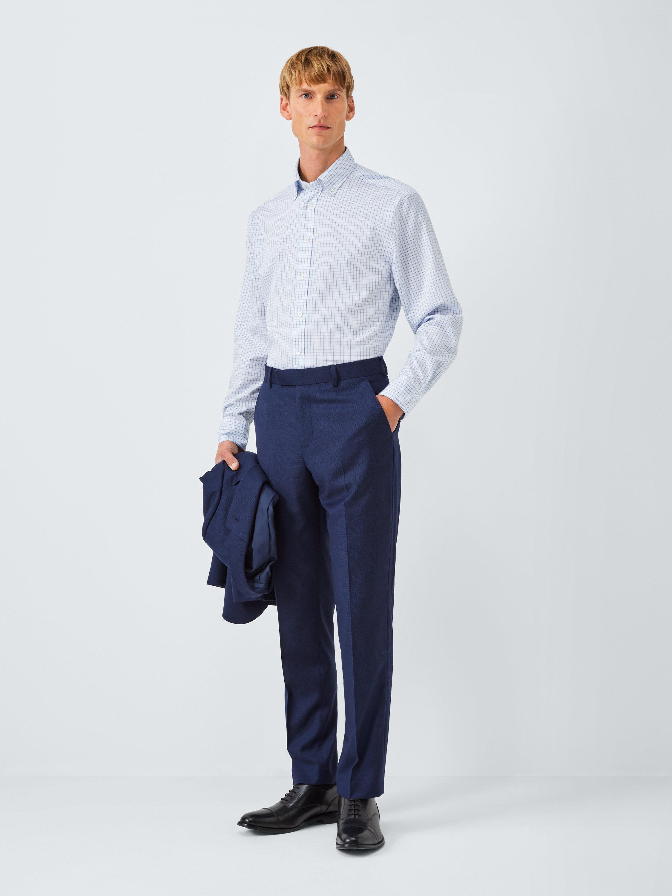 Product image 3 of 8, which shows John Lewis Regular Fit Button Down Collar Check Cotton Shirt, Blue/White, 16/R