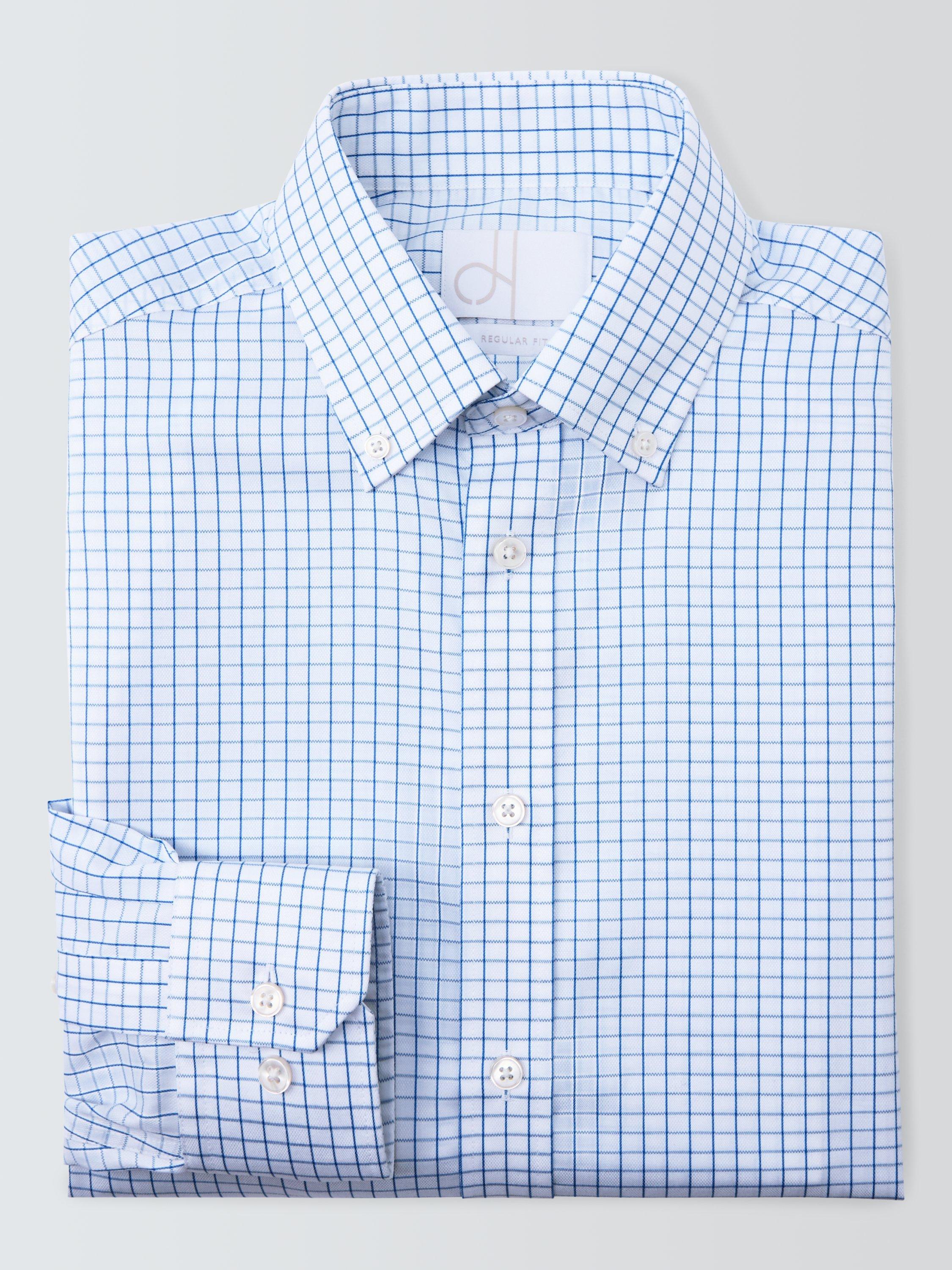 Product image 6 of 8, which shows John Lewis Regular Fit Button Down Collar Check Cotton Shirt, Blue/White, 16/R