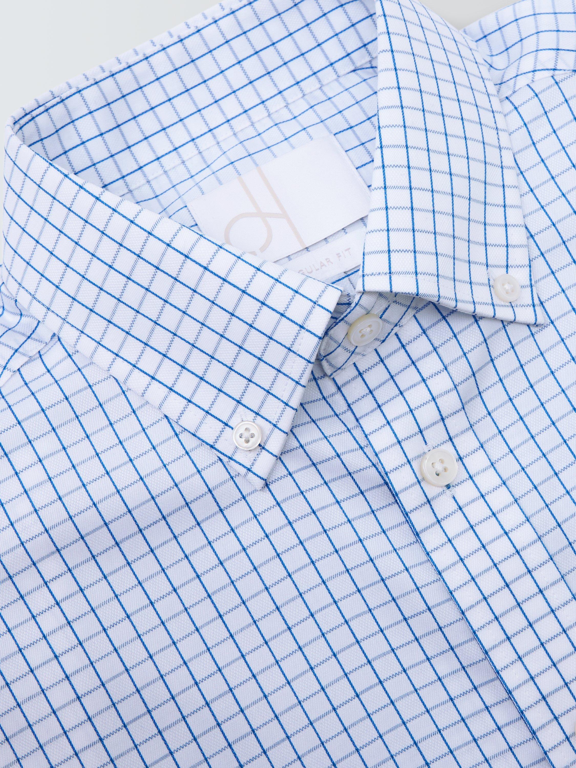 Product image 7 of 8, which shows John Lewis Regular Fit Button Down Collar Check Cotton Shirt, Blue/White, 16/R