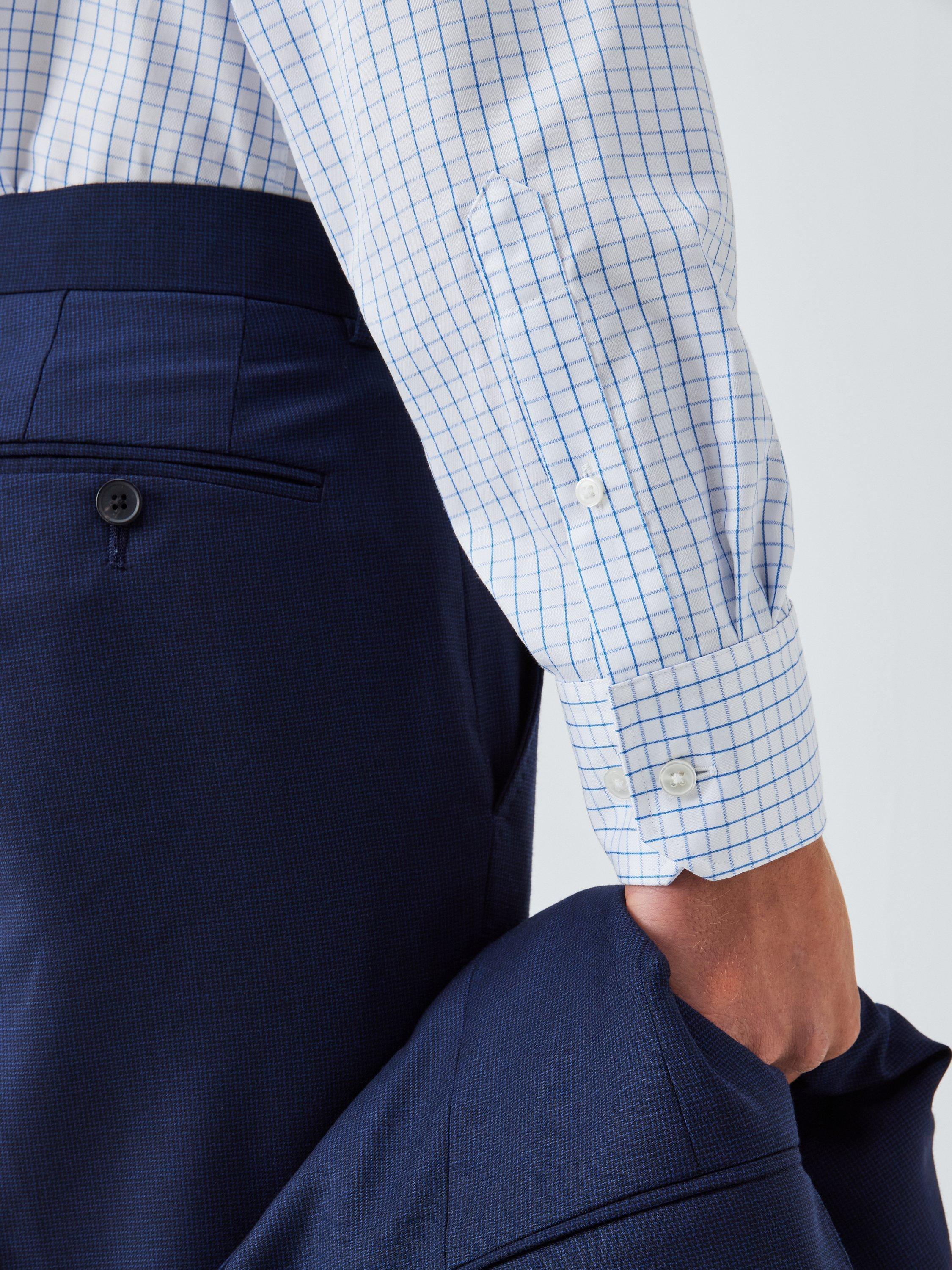 Product image 8 of 8, which shows John Lewis Regular Fit Button Down Collar Check Cotton Shirt, Blue/White, 16/R