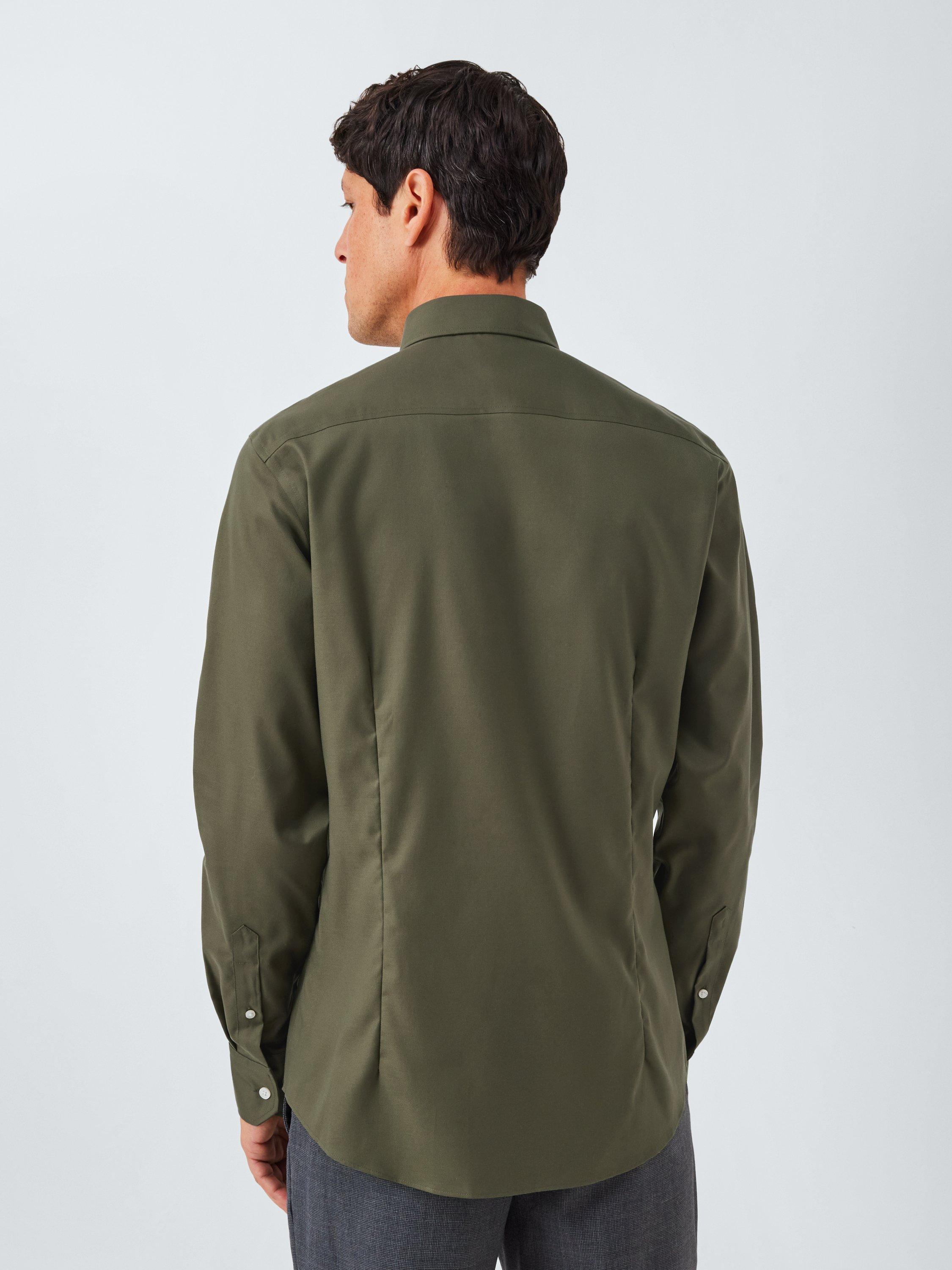 Product image 2 of 7, which shows John Lewis Slim Fit Twill Button Down Shirt, Olive Green, 15/R