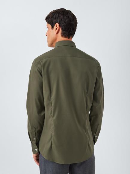 John Lewis Slim Fit Twill Button Down Shirt, Olive Green - view 2, Olive Green