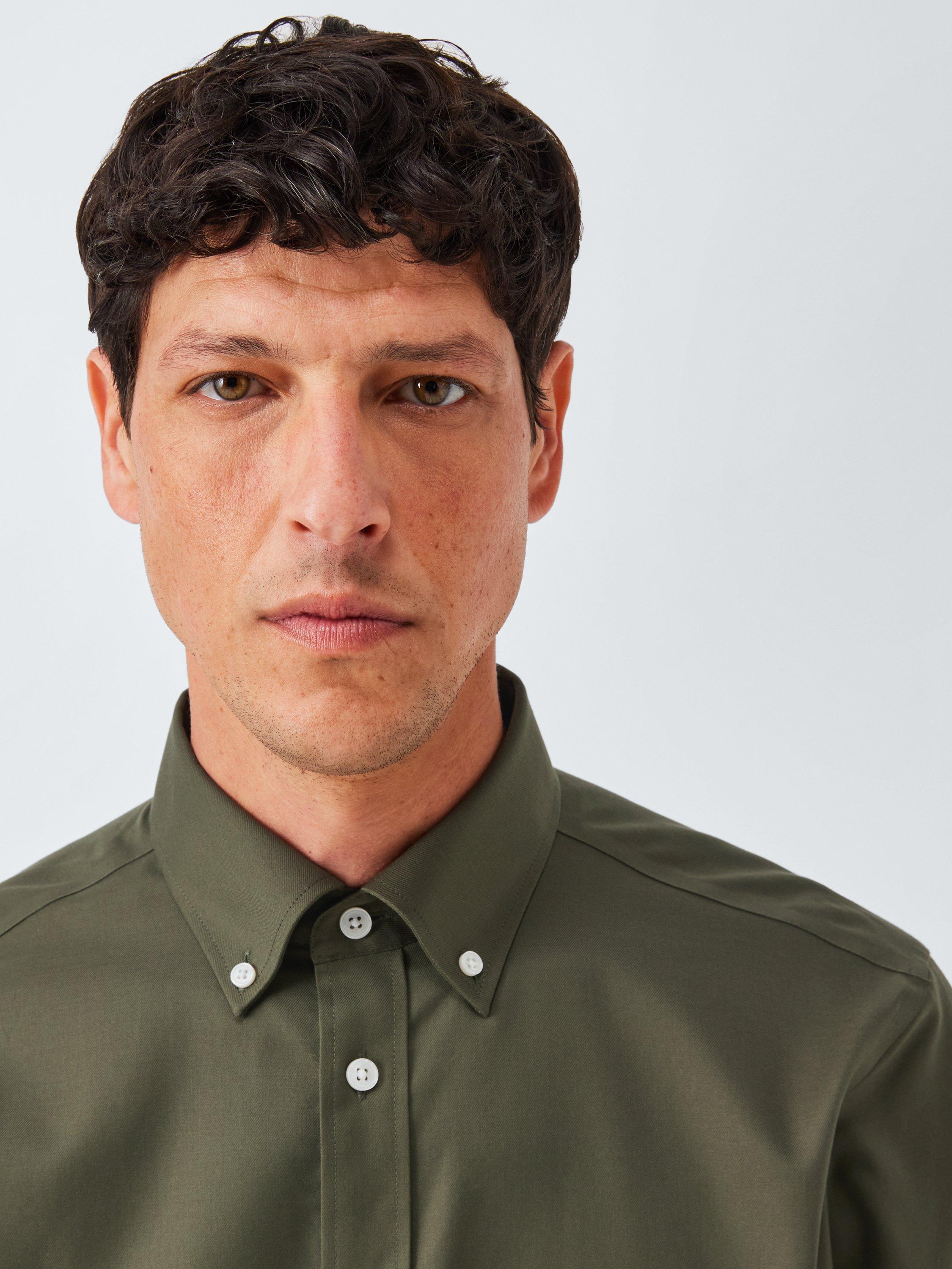 Product image 7 of 7, which shows John Lewis Slim Fit Twill Button Down Shirt, Olive Green, 15/R