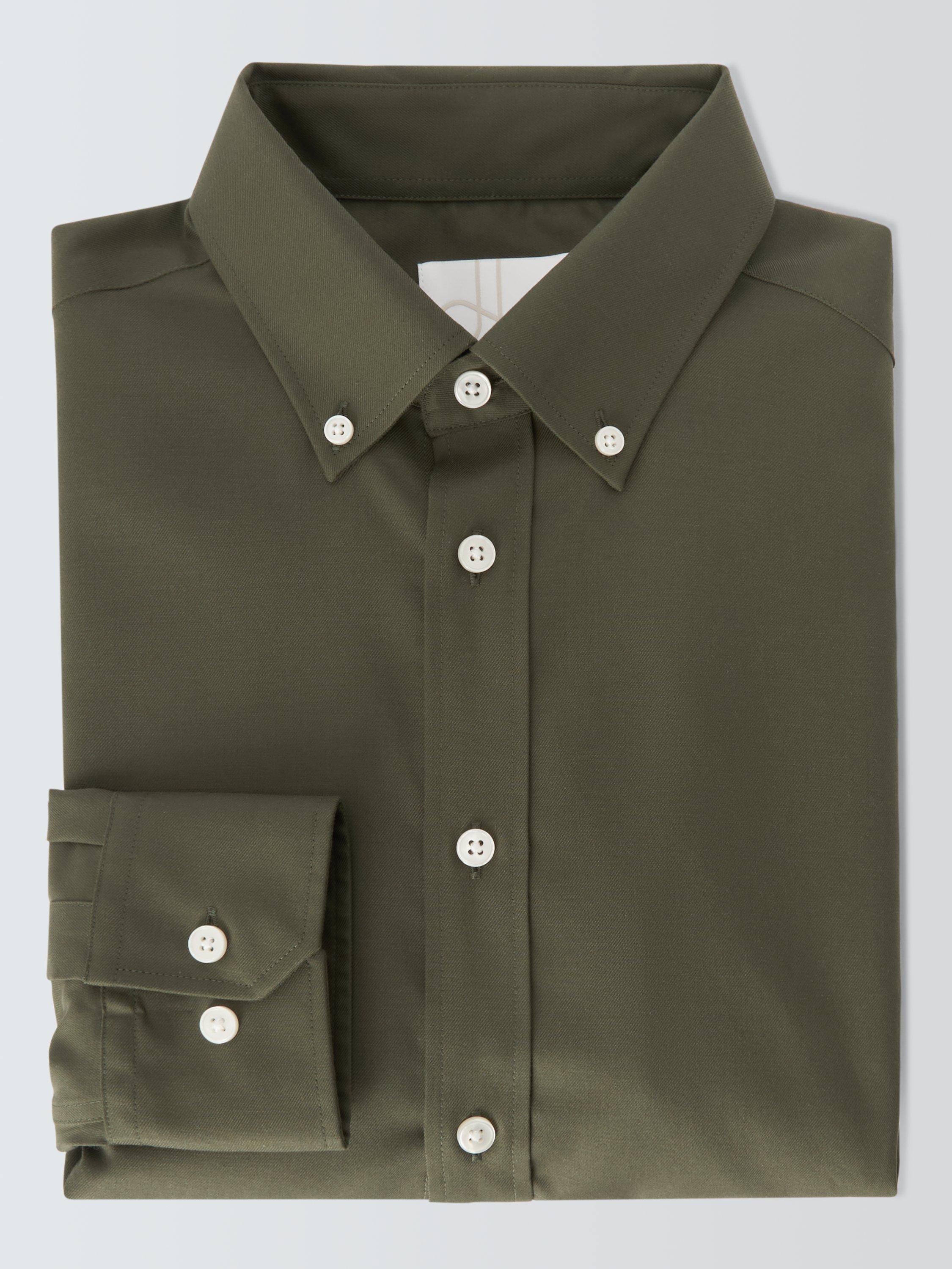 Product image 6 of 7, which shows John Lewis Slim Fit Twill Button Down Shirt, Olive Green, 15/R