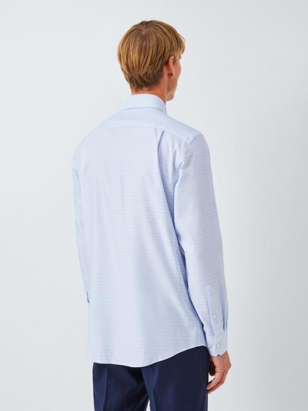 John Lewis Tailored Fit Check Cotton Shirt, White/Blue - view 2, White + Blue