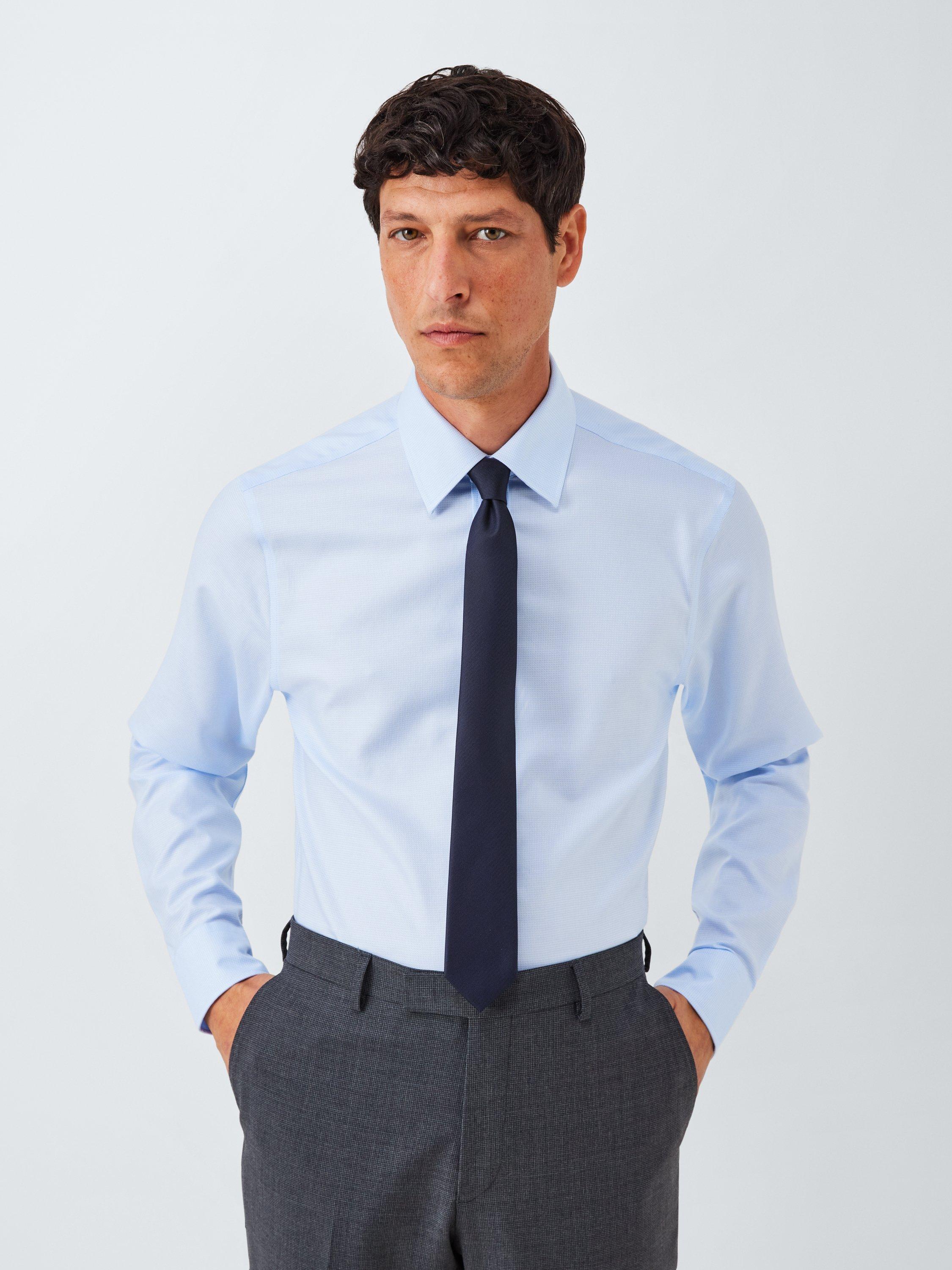 Product image 1 of 7, which shows John Lewis Slim Fit Dogtooth Cotton Shirt, Blue, 15/R