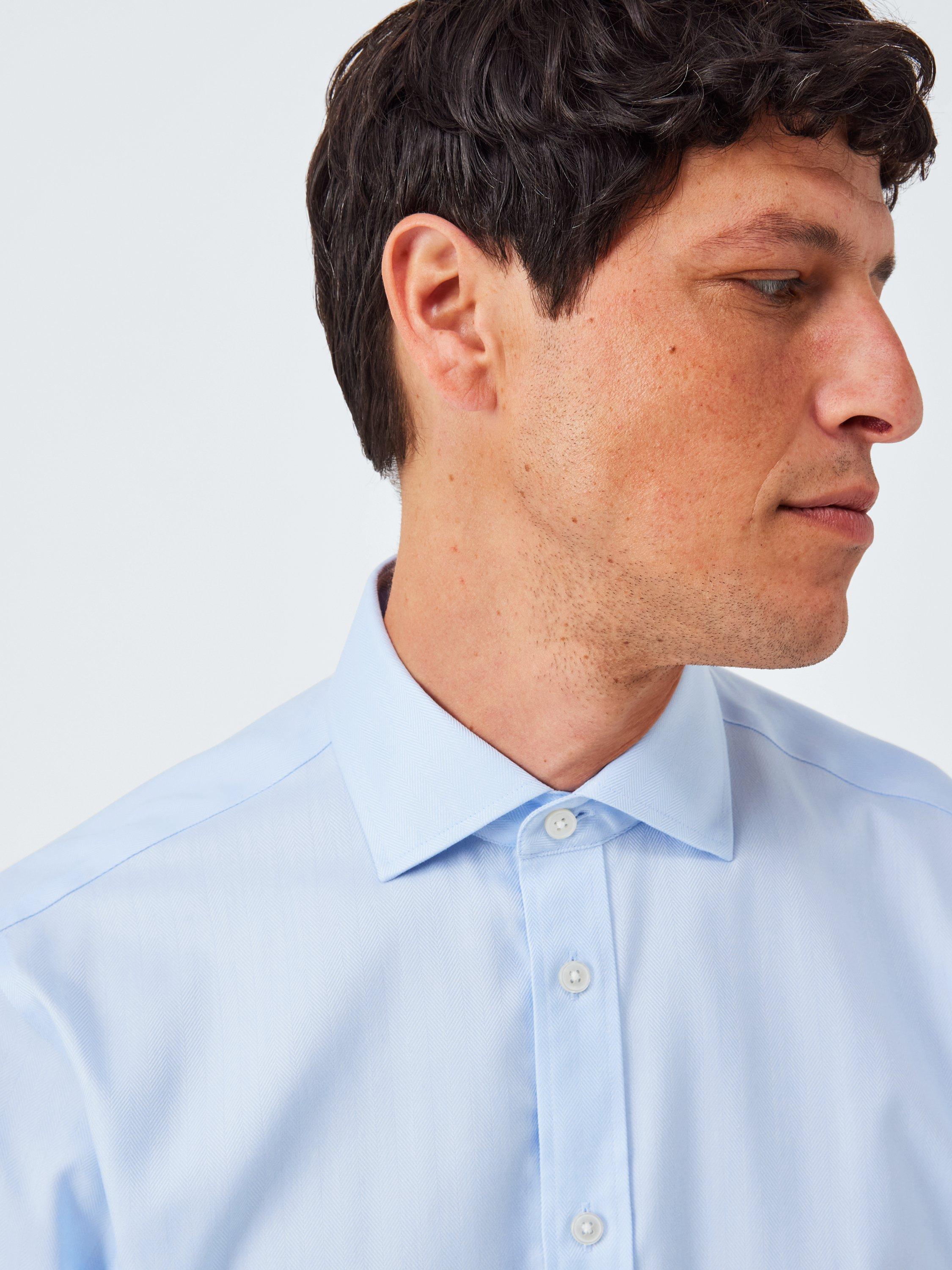 Product image 5 of 7, which shows John Lewis Tailored Fit Herringbone Shirt, Blue, 16/R