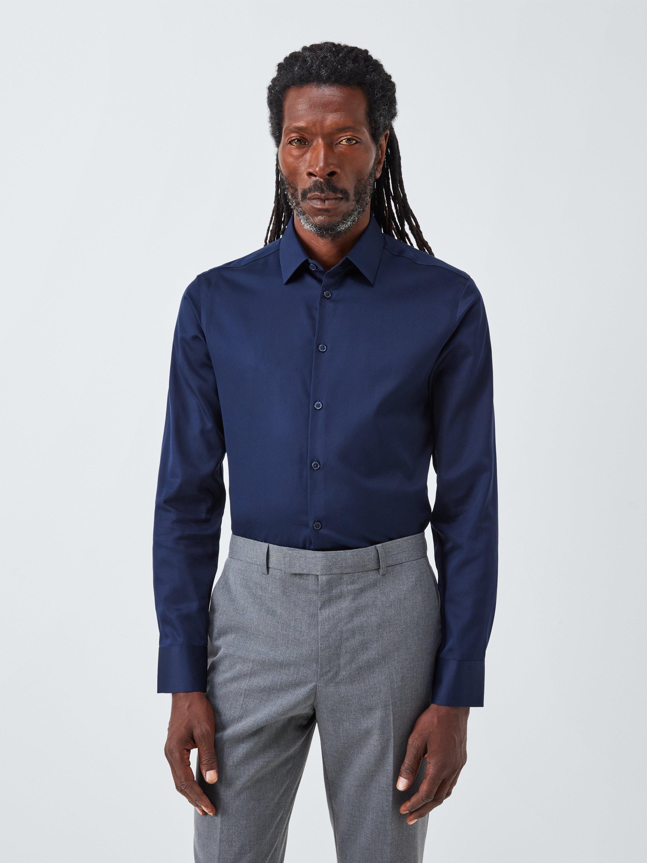 Product image 1 of 7, which shows John Lewis Slim Fit Sateen Shirt, Navy, 14.5R
