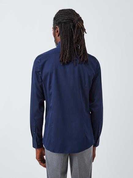John Lewis Slim Fit Sateen Shirt - view 2, Navy