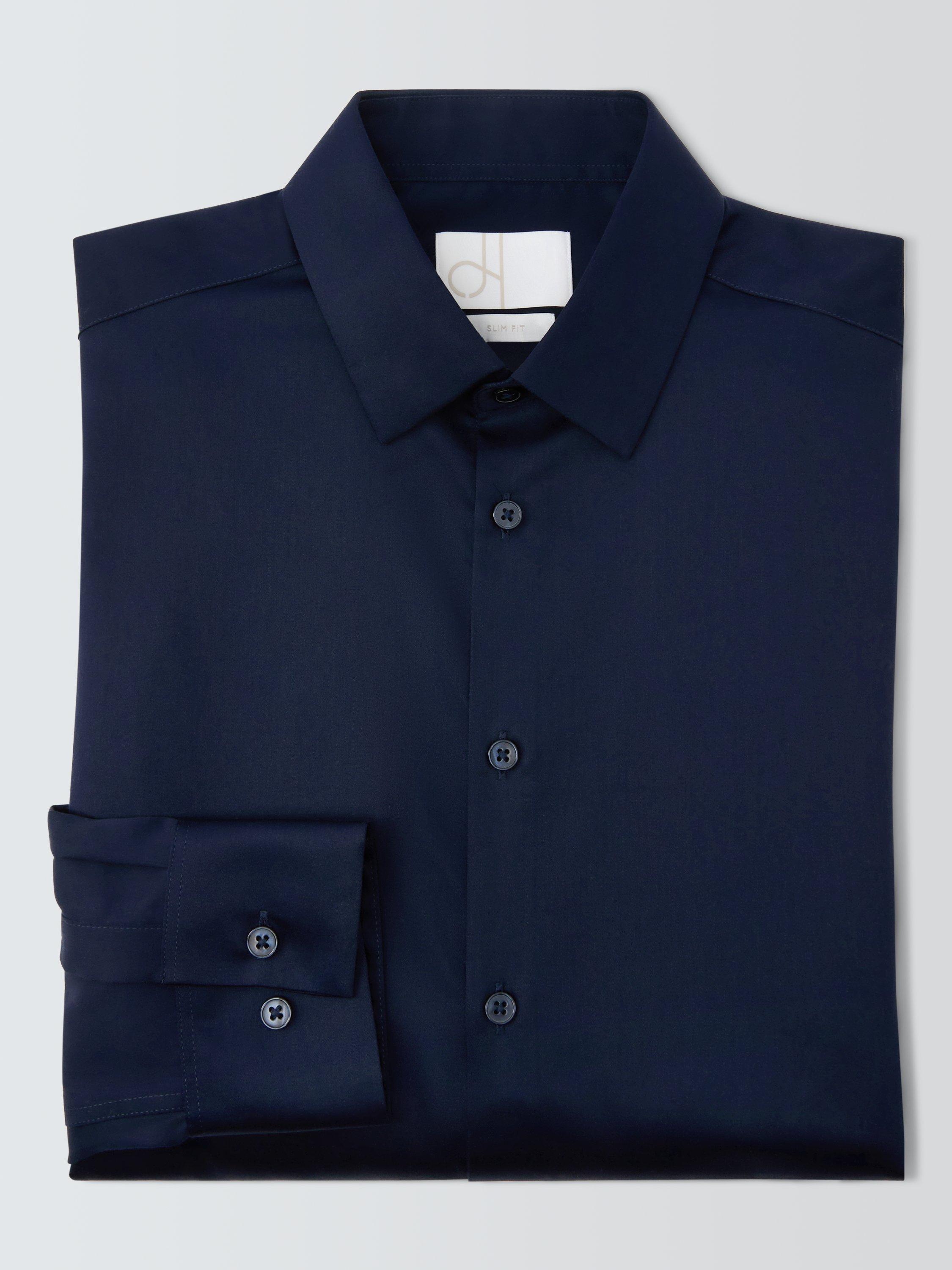 Product image 6 of 7, which shows John Lewis Slim Fit Sateen Shirt, Navy, 14.5R