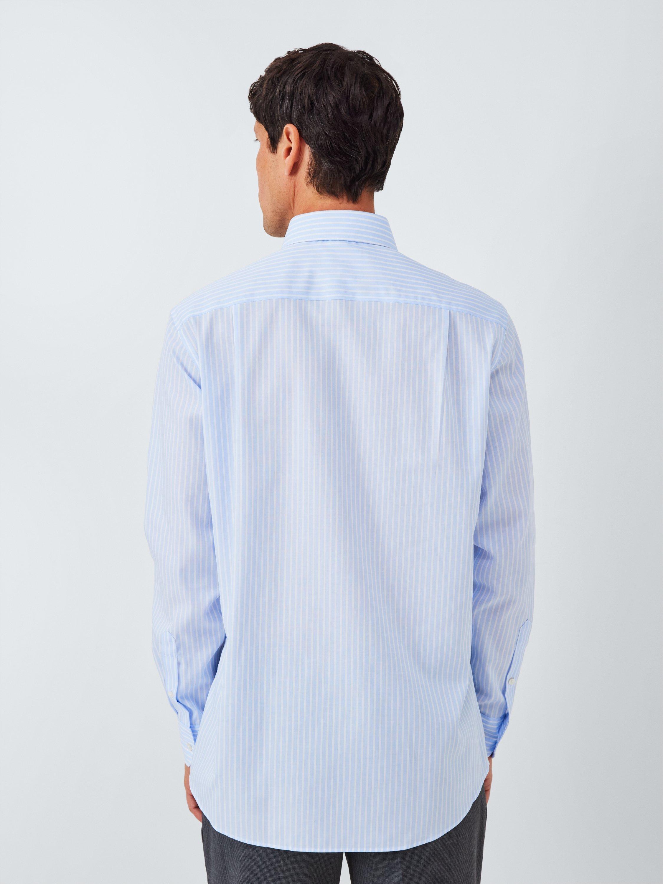 Product image 2 of 7, which shows John Lewis Tailored Fit Button Down Collar Stripe Cotton Shirt, Blue, 15/R