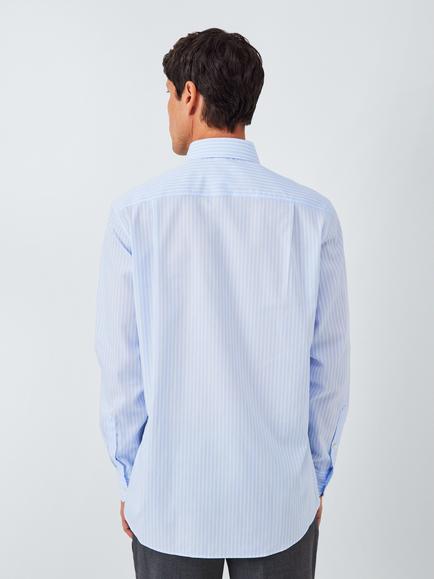 John Lewis Tailored Fit Button Down Collar Stripe Cotton Shirt, Blue - view 2, Blue