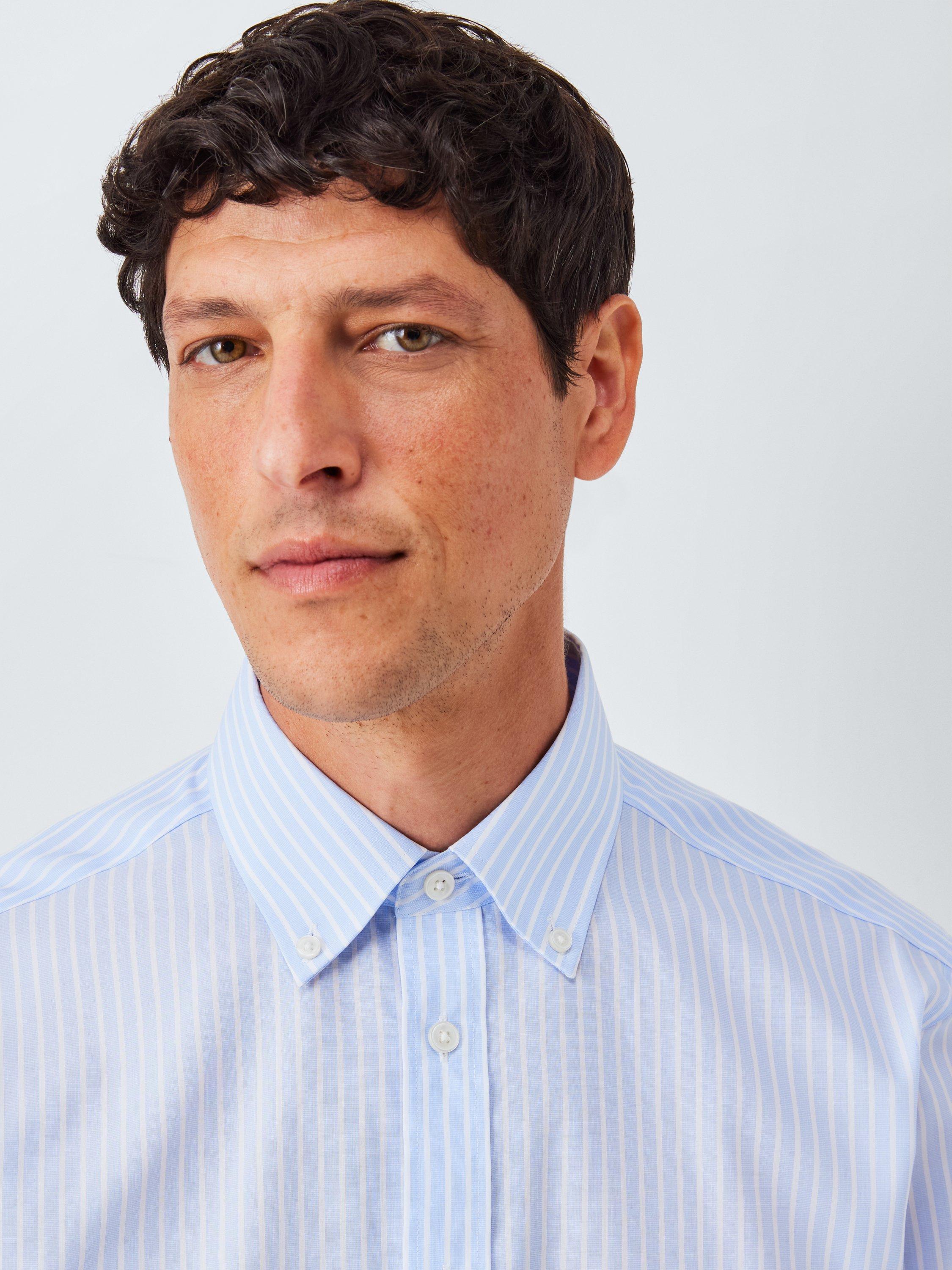 Product image 4 of 7, which shows John Lewis Tailored Fit Button Down Collar Stripe Cotton Shirt, Blue, 15/R