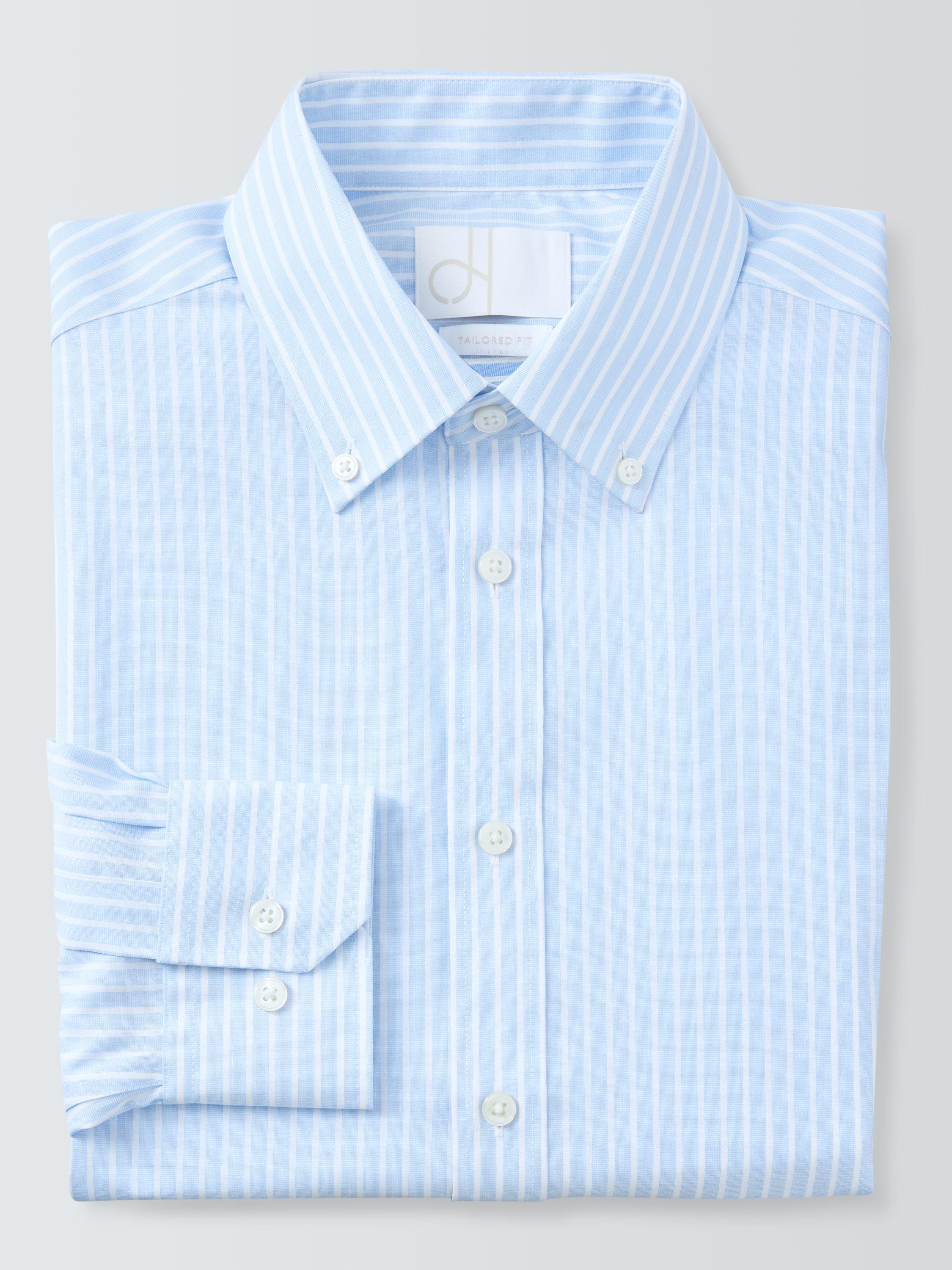 Product image 6 of 7, which shows John Lewis Tailored Fit Button Down Collar Stripe Cotton Shirt, Blue, 15/R