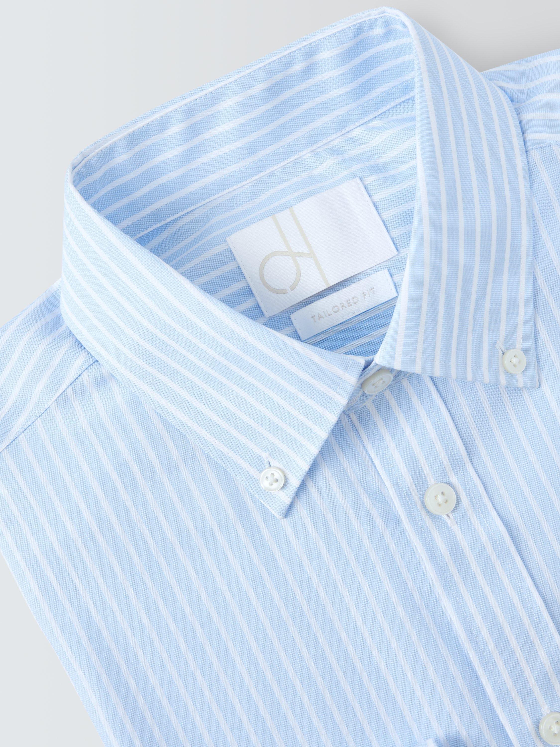 Product image 7 of 7, which shows John Lewis Tailored Fit Button Down Collar Stripe Cotton Shirt, Blue, 15/R
