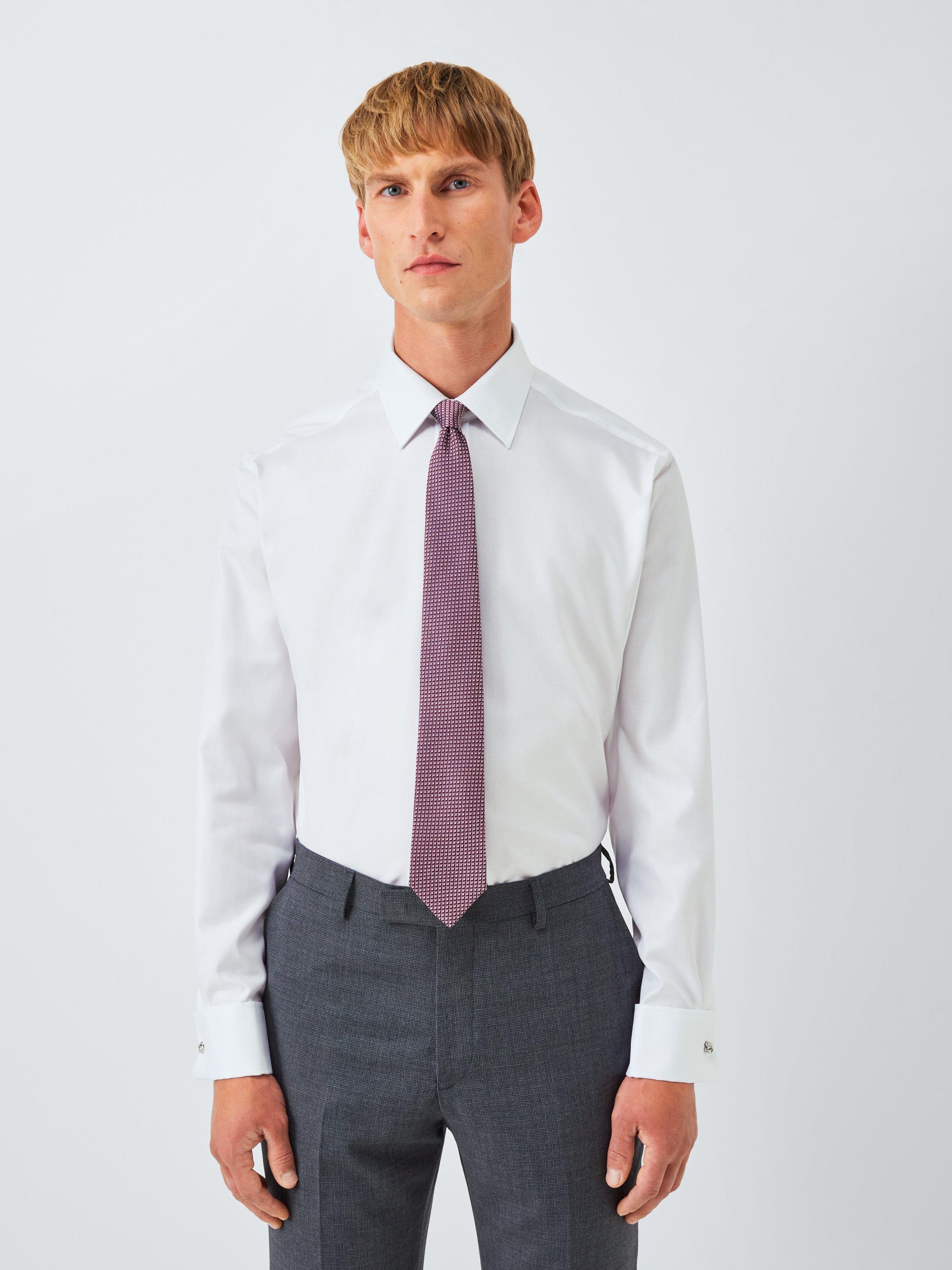 Product image 1 of 7, which shows John Lewis Non Iron Twill Regular Fit Double Cuff Shirt, White, 15/R