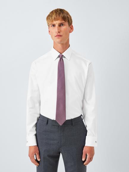 John Lewis Non Iron Twill Regular Fit Double Cuff Shirt, White, White