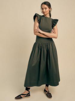 FLORERE Knit and Cotton Mix Dress, Khaki, Khaki