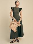 FLORERE Knit and Cotton Mix Dress, Khaki