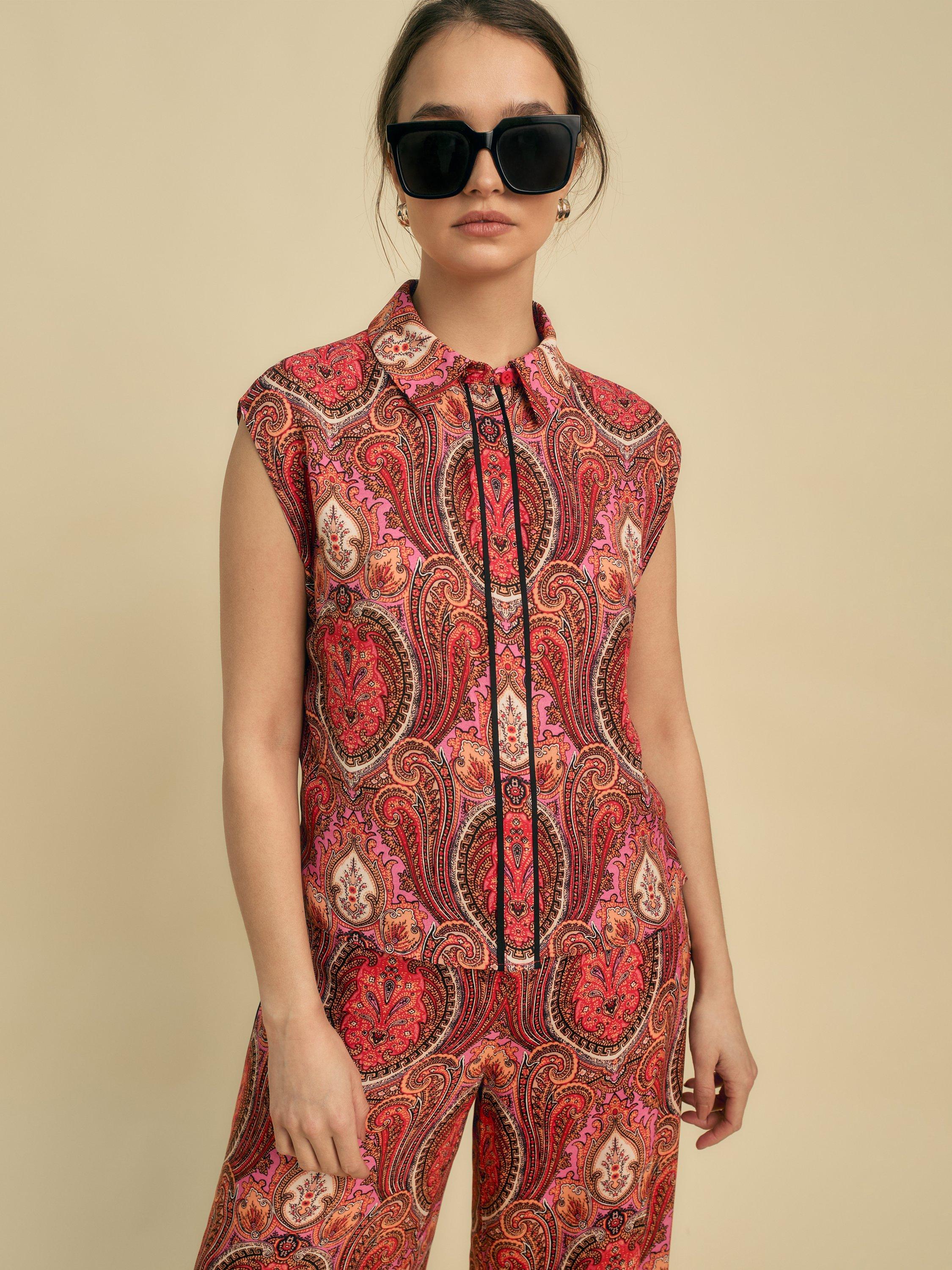 FLORERE Paisley Colour Contrast Top, Multi