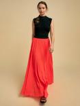 FLORERE Pleated Midaxi Skirt, Bright Orange