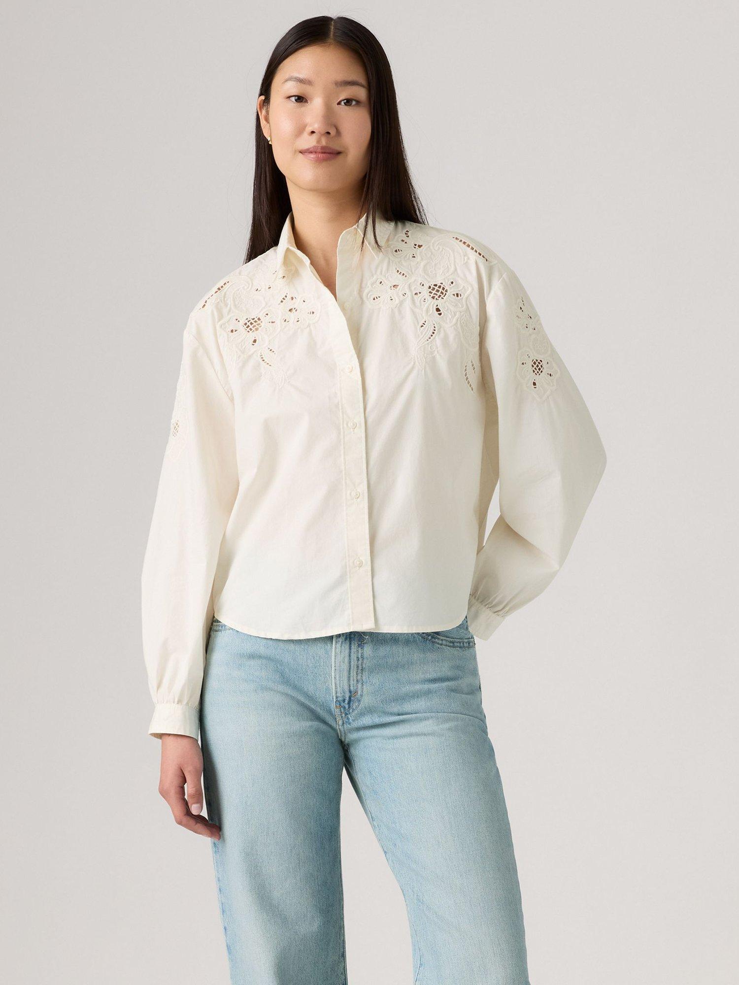 Product image 1 of 4, which shows Levi's Janie Embroidered Shirt, White, S