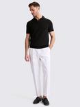 Moss Linen Blend Regular Fit Short Sleeve Skipper Collar Polo Shirt, Black