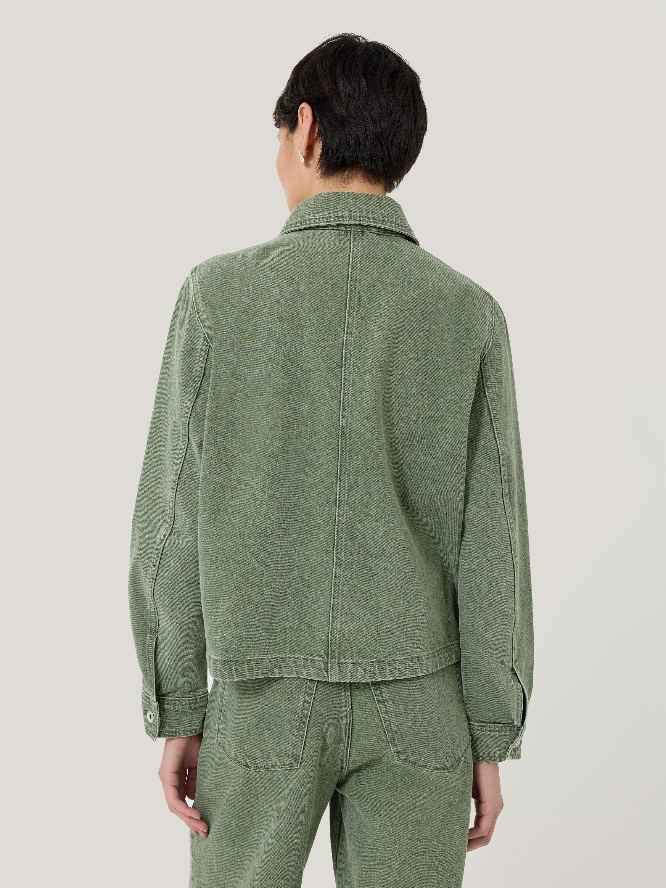 Product image 2 of 7, which shows Jigsaw Cooper Cropped Denim Jacket, Light Green, 12