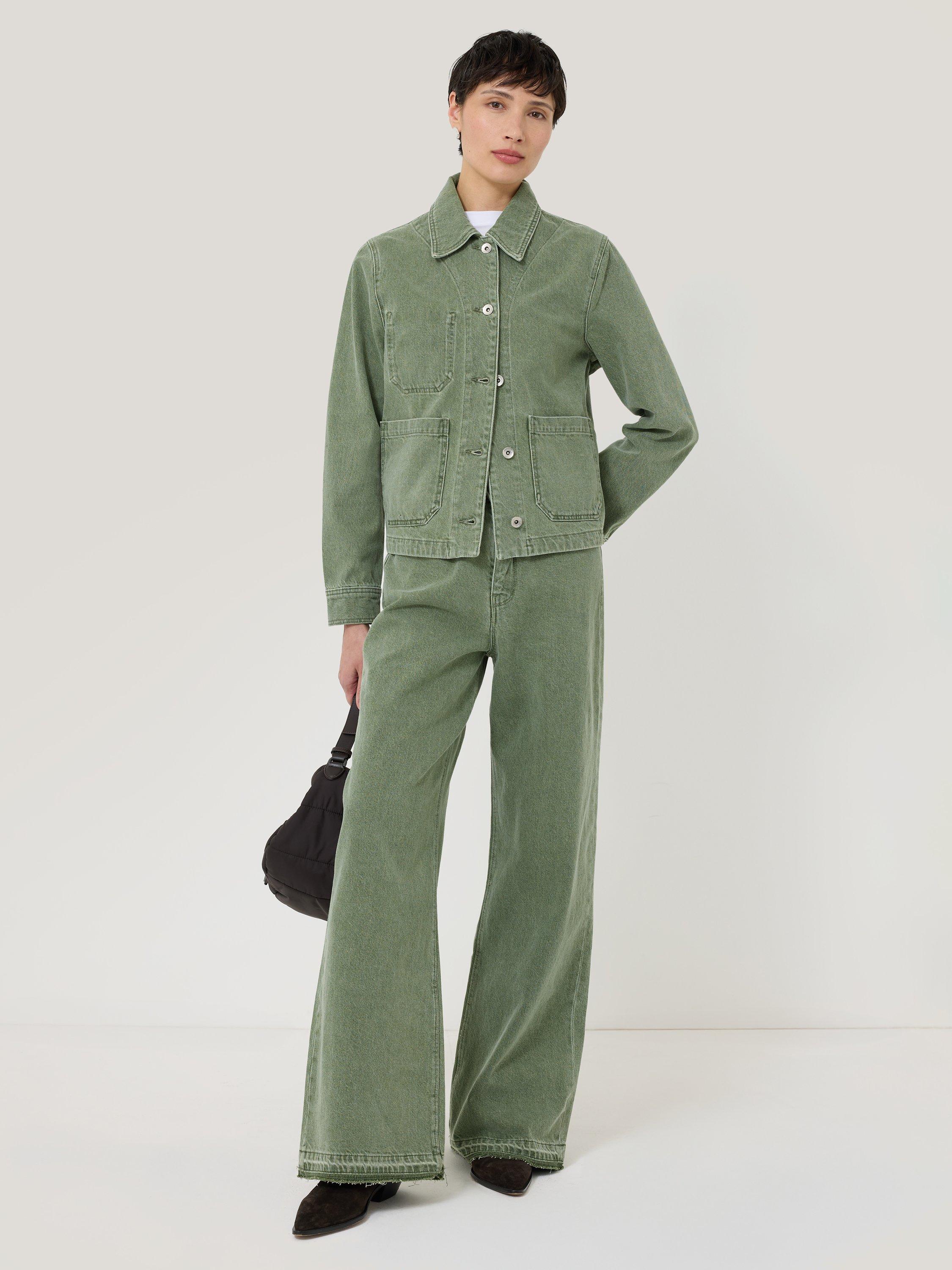 Product image 4 of 7, which shows Jigsaw Cooper Cropped Denim Jacket, Light Green, 12