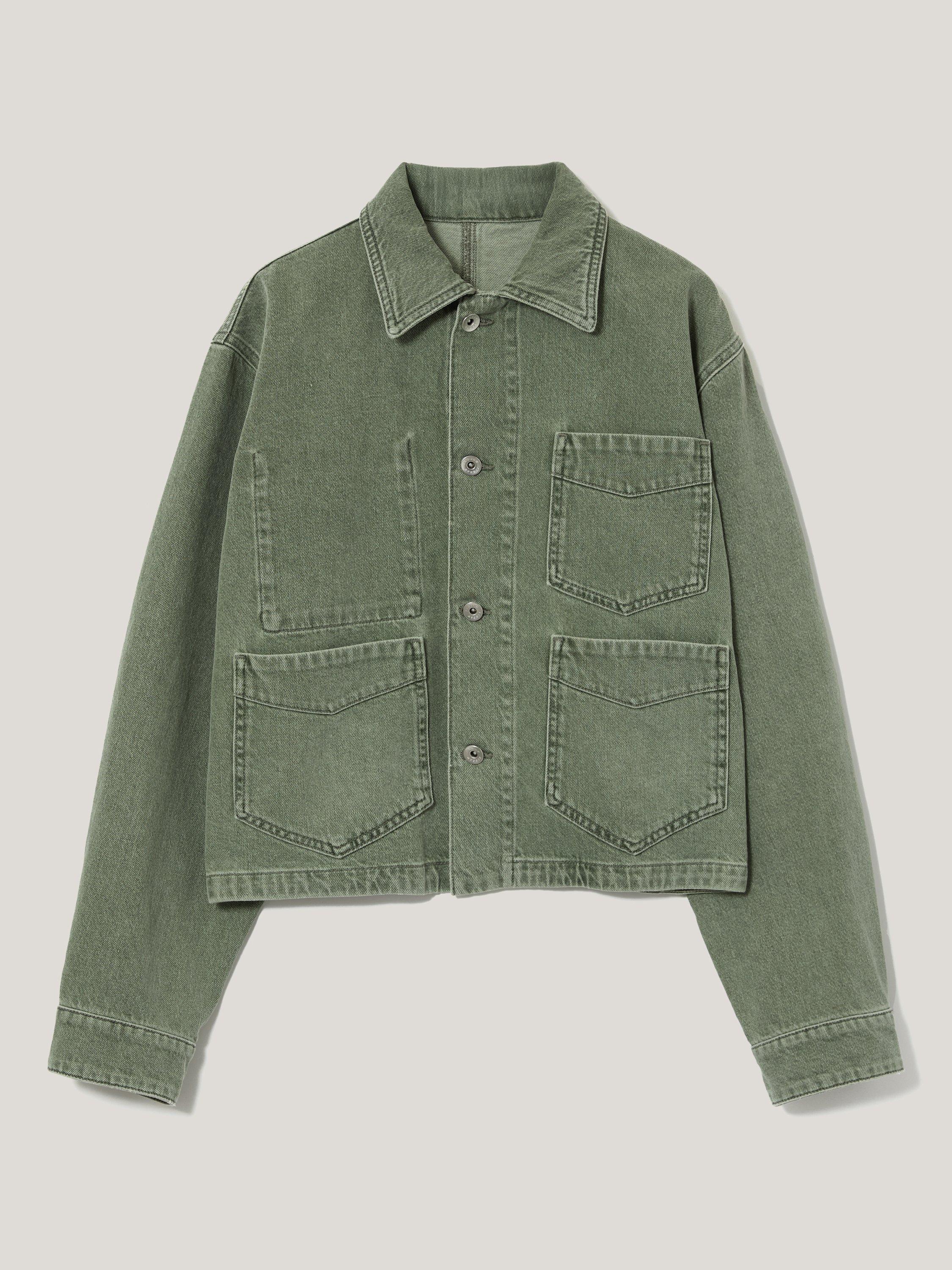 Product image 5 of 7, which shows Jigsaw Cooper Cropped Denim Jacket, Light Green, 12