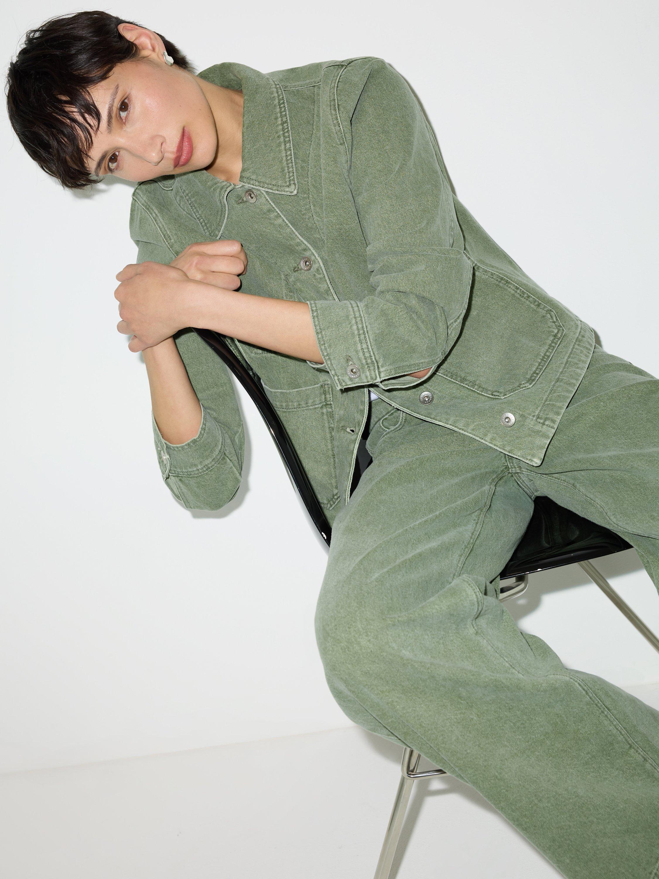 Product image 6 of 7, which shows Jigsaw Cooper Cropped Denim Jacket, Light Green, 12