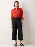 Jigsaw Kemp Cropped Pure Linen Trousers, Black