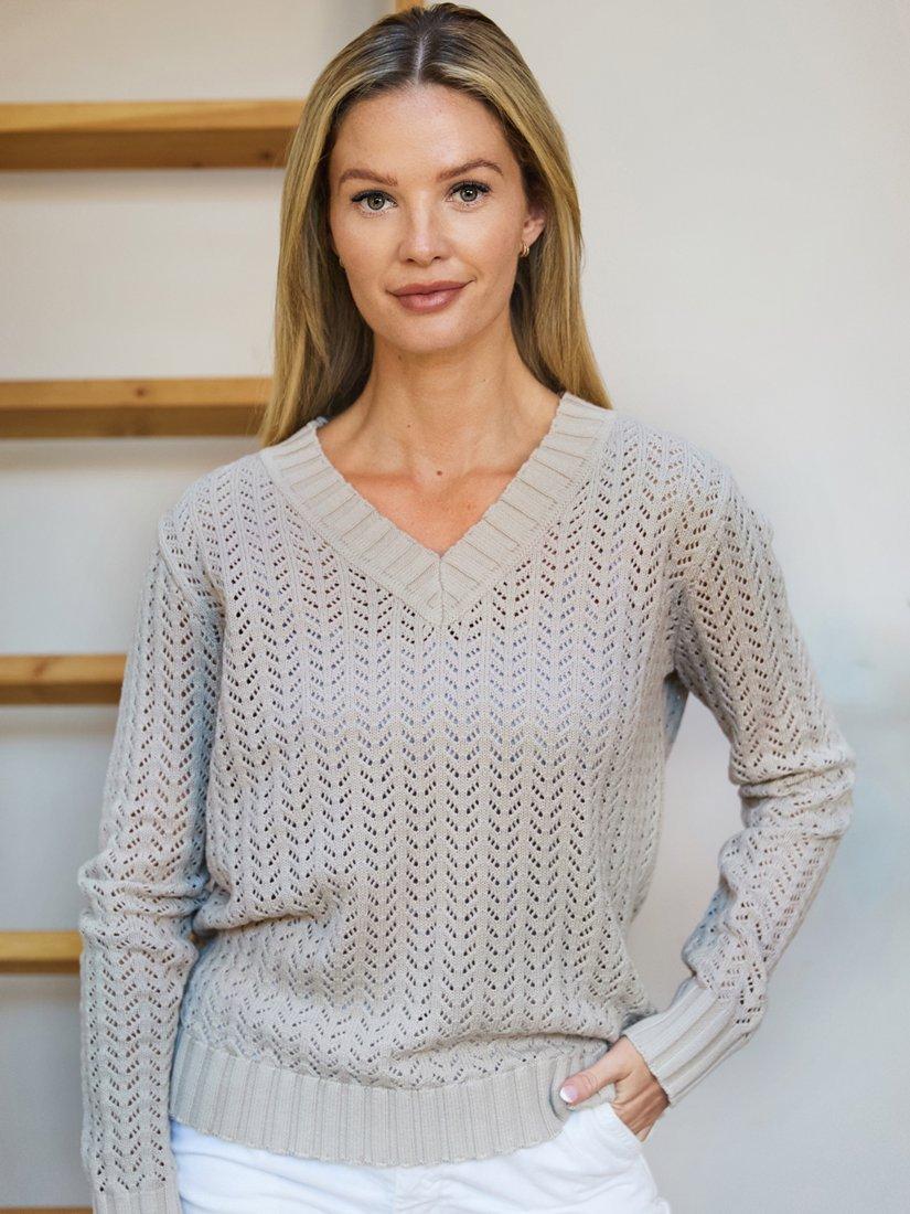 Product image 1 of 4, which shows The Little Tailor Cotton Pointelle Jumper, Fawn, S