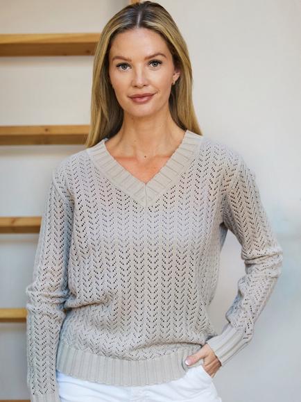 The Little Tailor Cotton Pointelle Jumper, Fawn