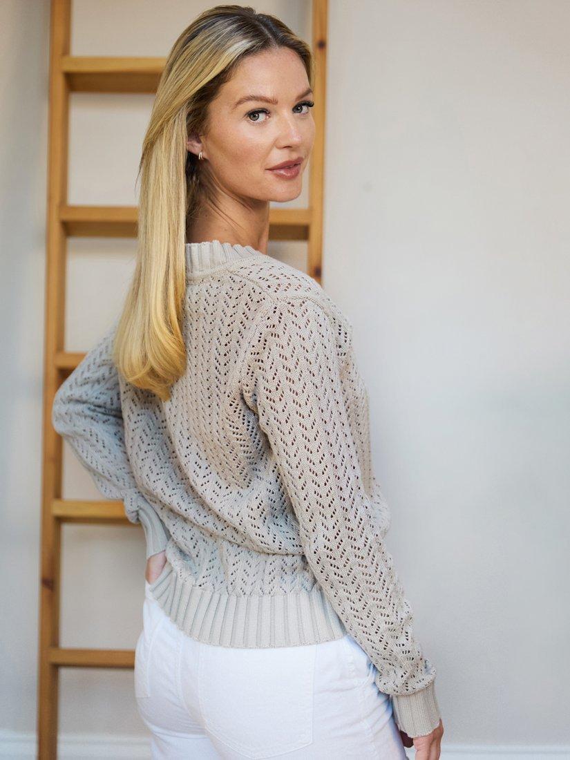 Product image 2 of 4, which shows The Little Tailor Cotton Pointelle Jumper, Fawn, S